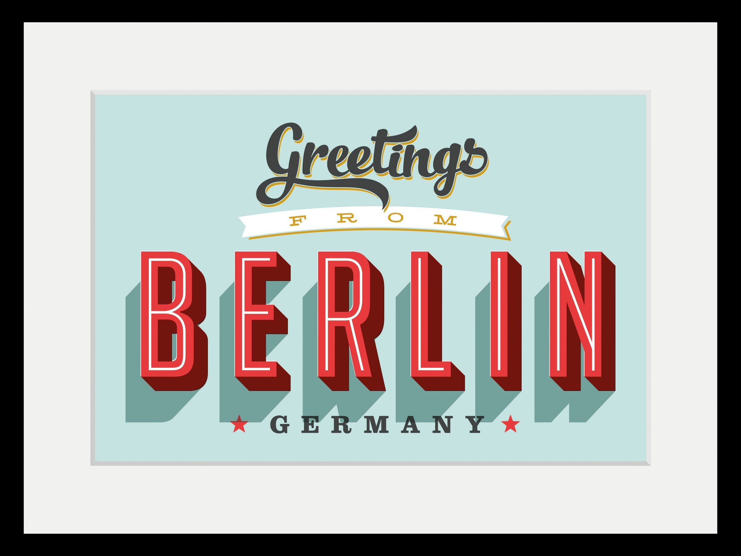 queence Wanddecoratie Greetings from Berlin HD premium posterdruk incl. houten lijst (1 stuk)