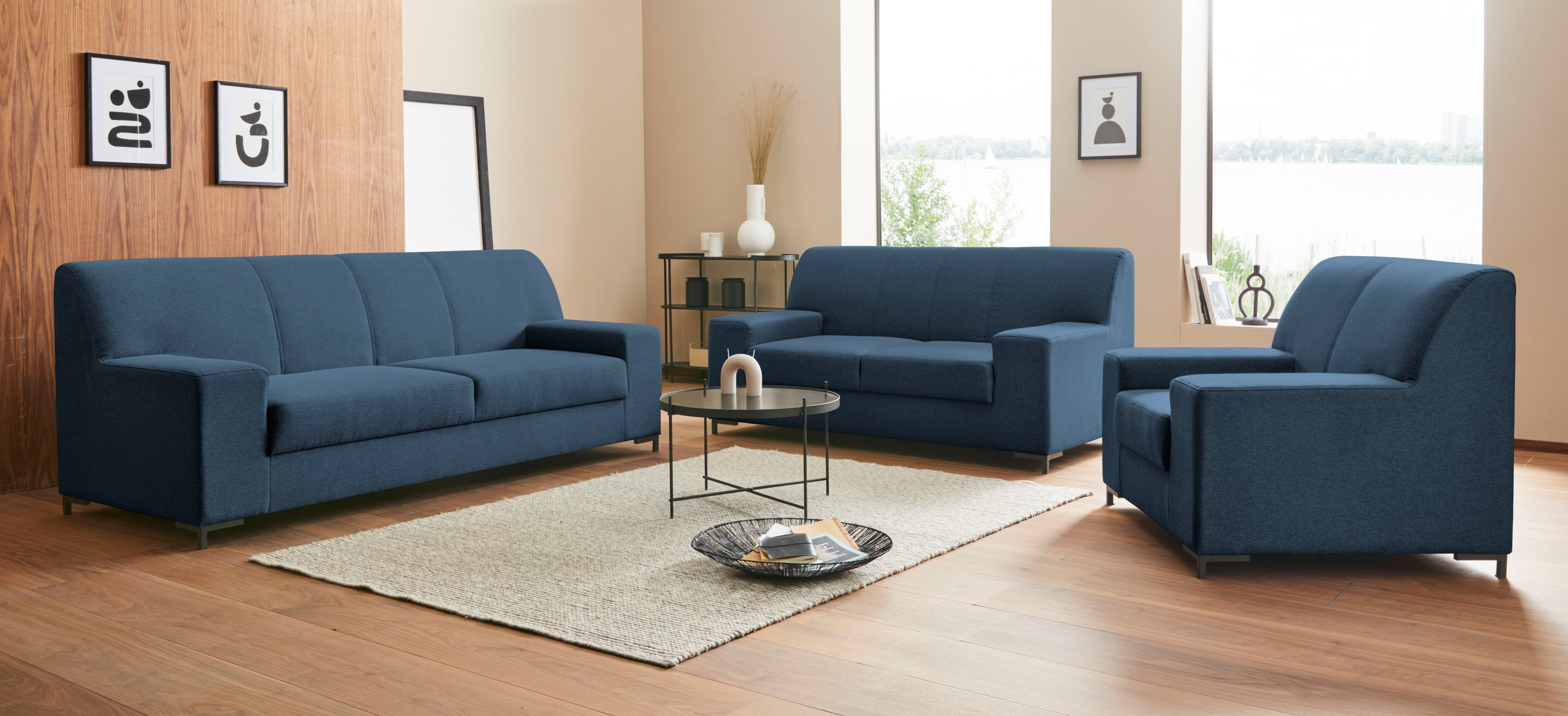 DOMO collection 2-zitsbank Ledas kubisch en comfortabel, platte armleuningen, elegante voet,