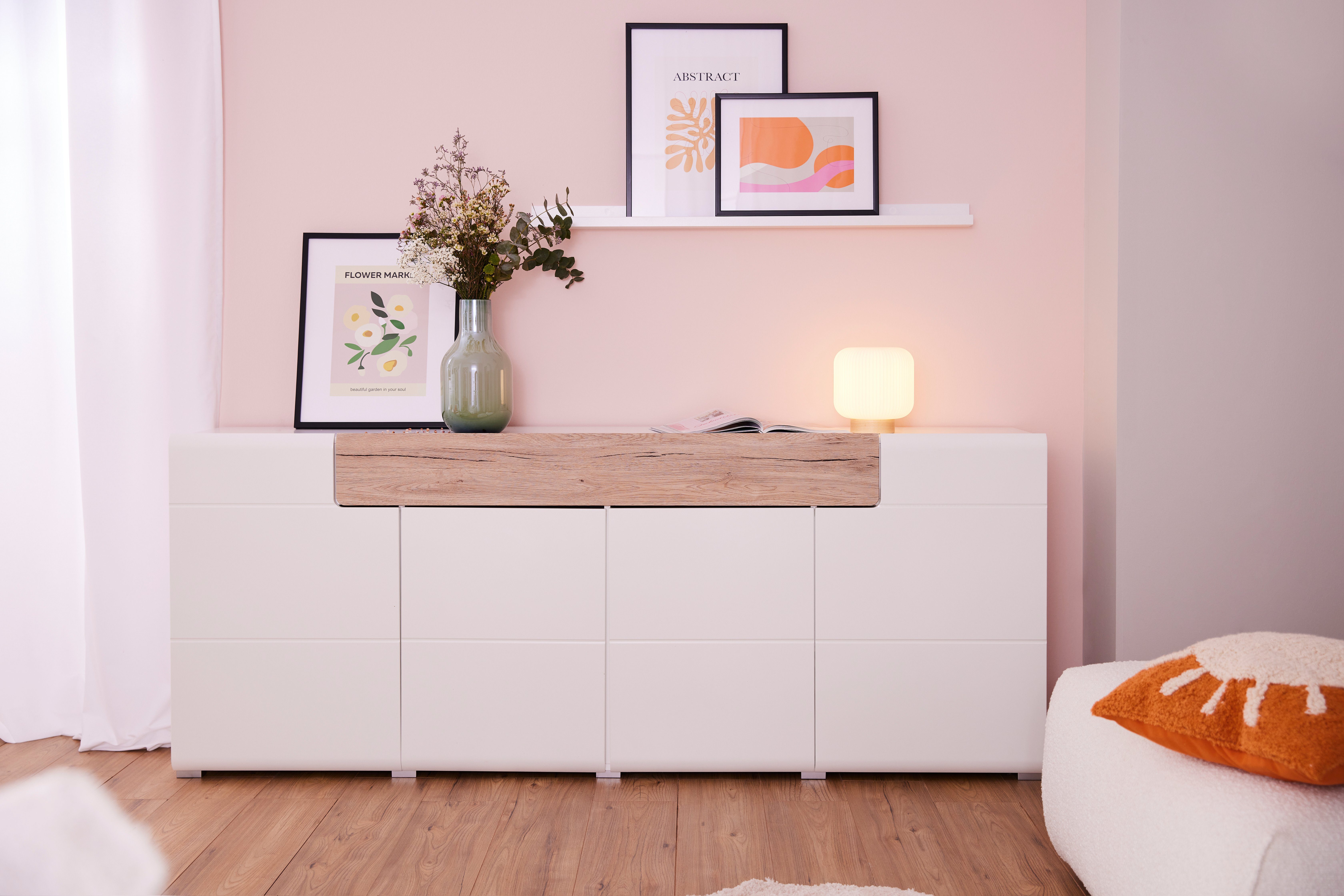 INOSIGN Dressoir Toledo, breedte 208 cm, moderne kast met decoratief freeswerk, greeploos