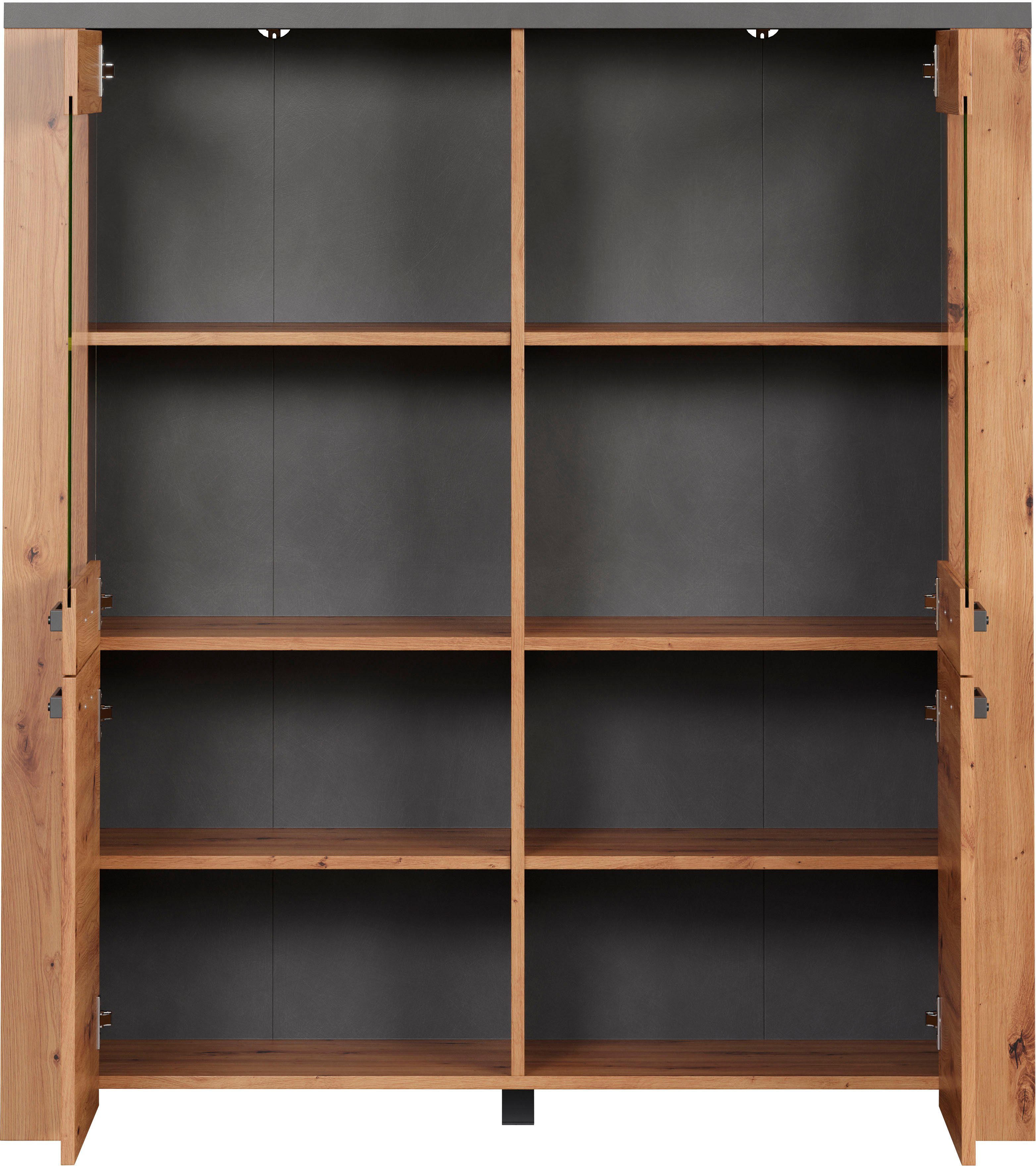 Home affaire Highboard Ambres Vitrine, echt houtlook, ca. Afmetingen BxH: 127x139 cm (1 stuk)