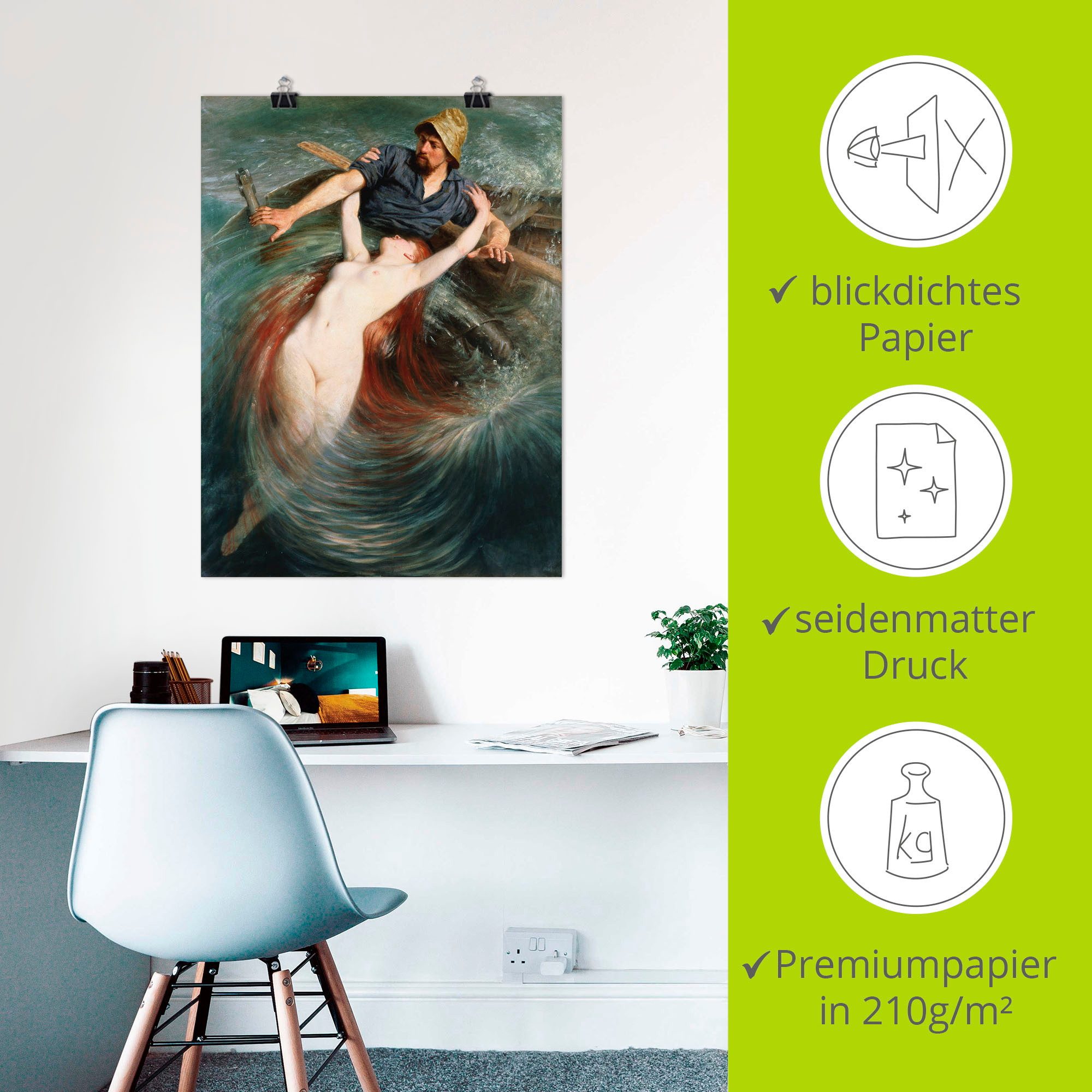 Artland Artprint Een visser in de greep van een sirene. als artprint op linnen, poster in verschillende formaten maten