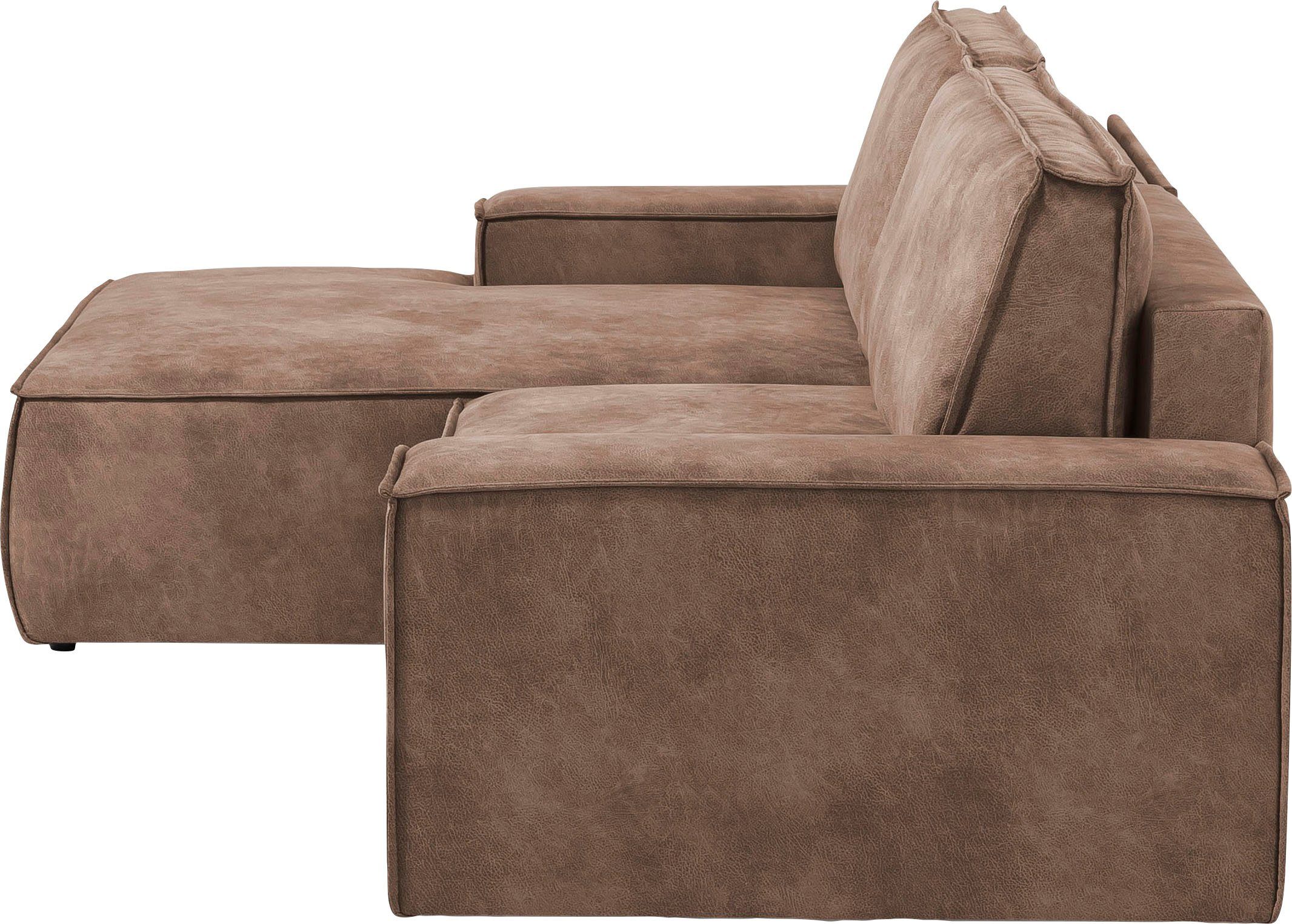 Home affaire Hoekbank SHERWOOD bedbank 267 cm, L-model, Slaapfunctie met bedlade (210x136 cm), cord, vintage, fluweel
