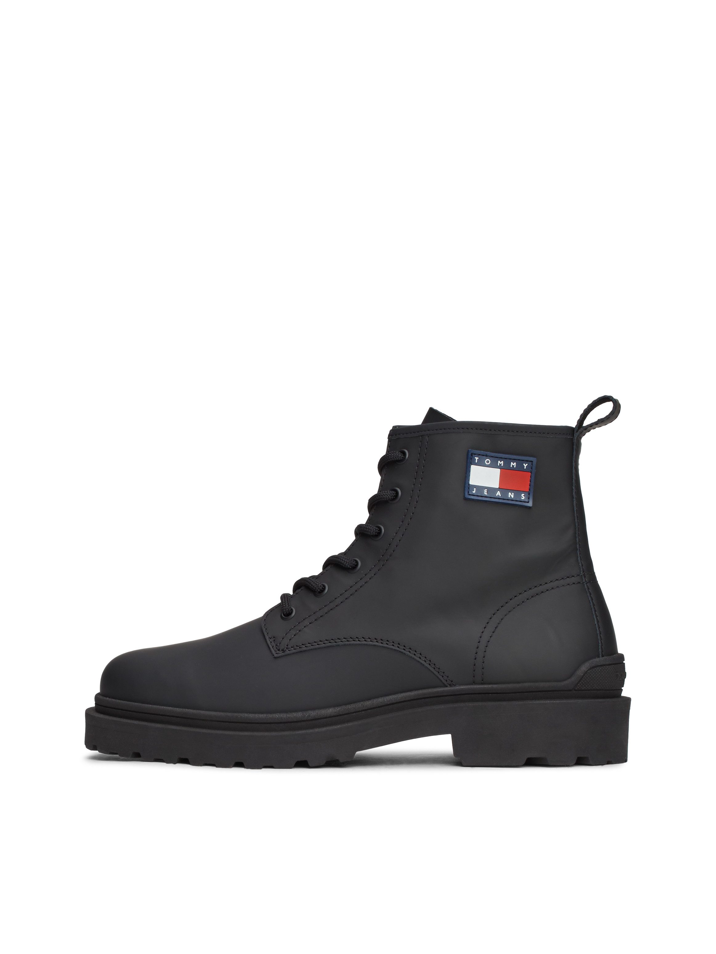 TOMMY JEANS Veterschoenen TJM LEATHER LACE UP BOOT hakken, veterschoenen met zijlogo-vlag