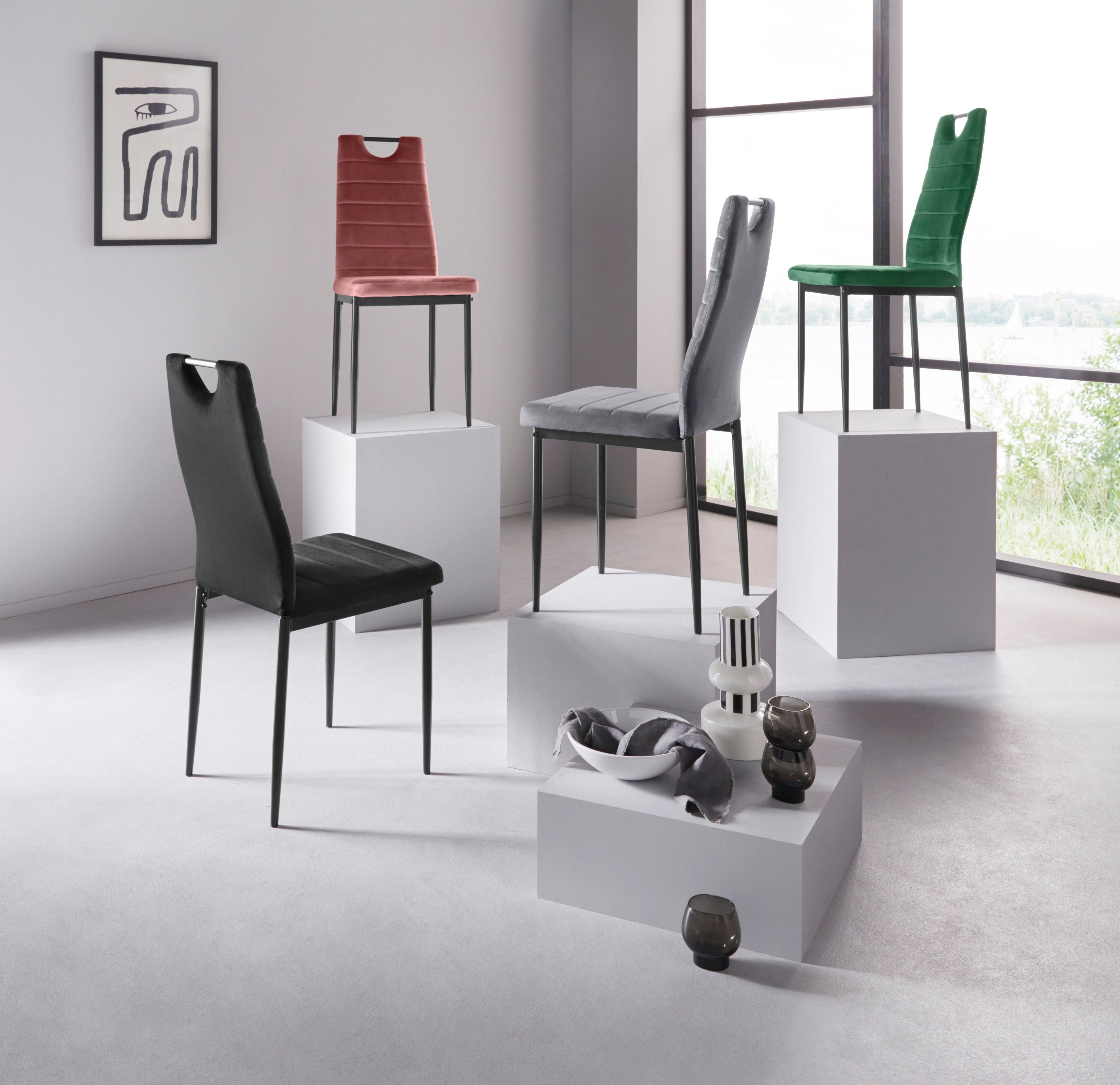 INOSIGN Eetkamerstoel (set van 2 of 4) met veloursovertrek, rugleuning met handgreep (set)