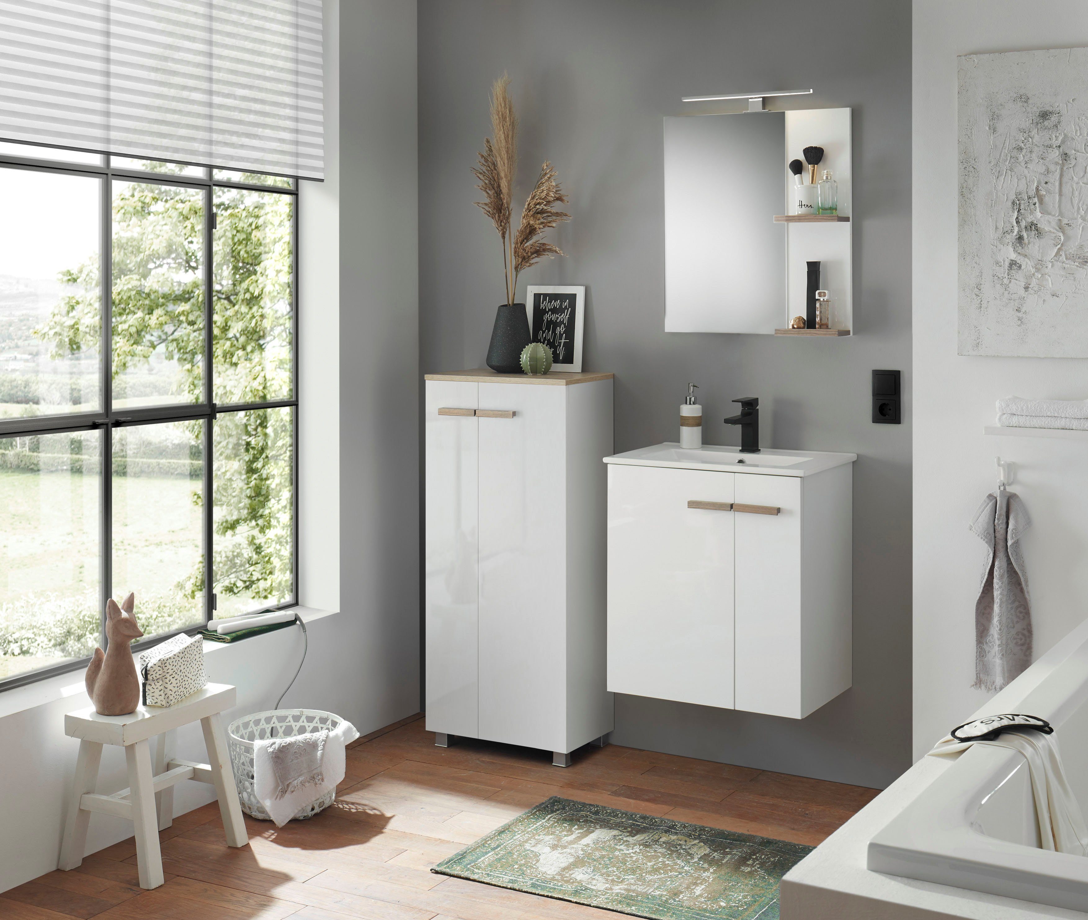 Places of Style Badkamerserie SOLiD, Badmöbel-Set, Bad im modernen Design, 3-teiliges Badezimmer Totale breedte 130 cm, wastafelonderkast met inbouw-wasbak, halfhoge kast (3-delig)