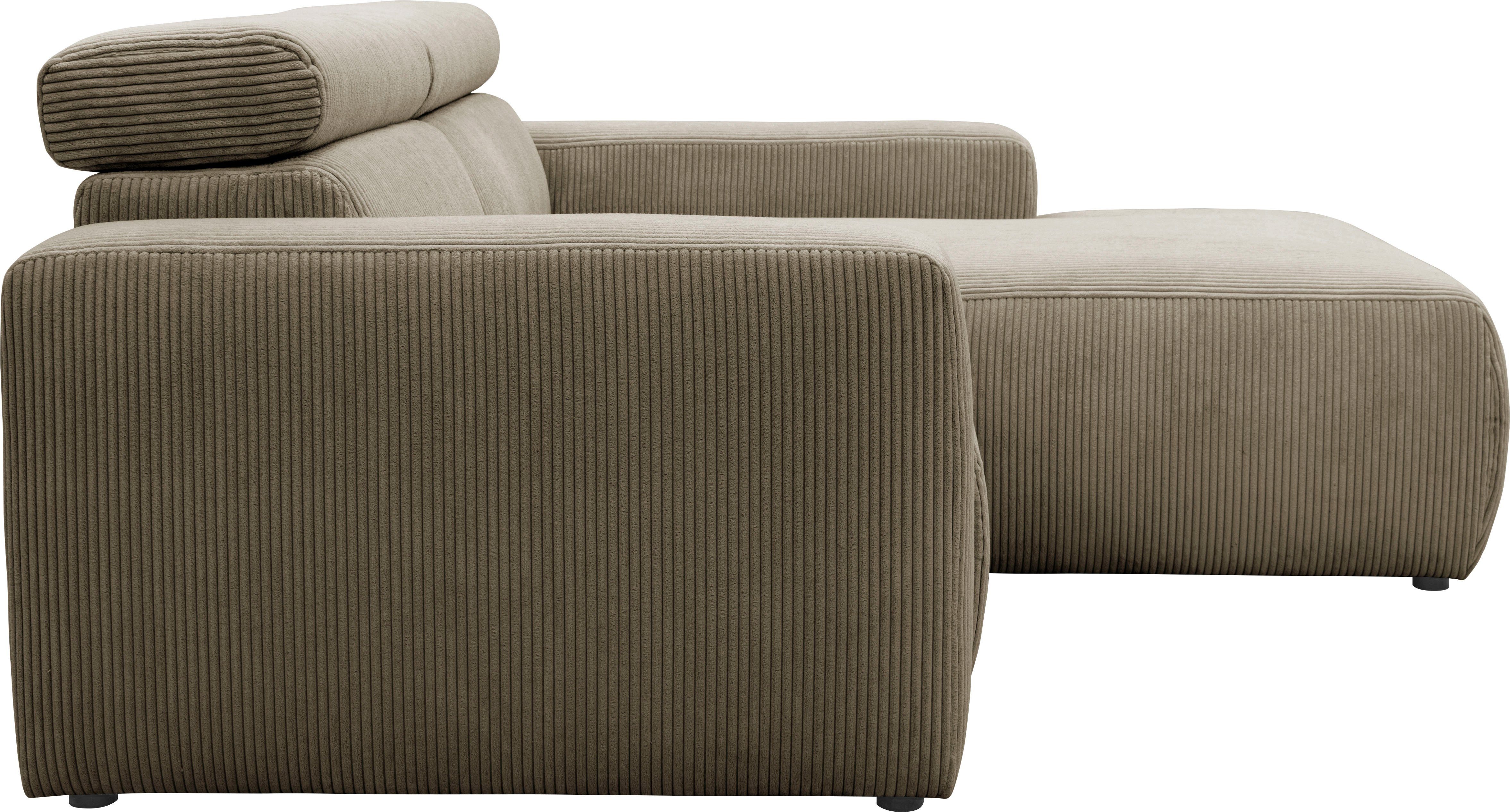 DOMO collection Hoekbank Brandon kleine versie BxDxH: 214x100x80 cm Met verstelbare hoofdsteun, ook in leer en cord, L-model