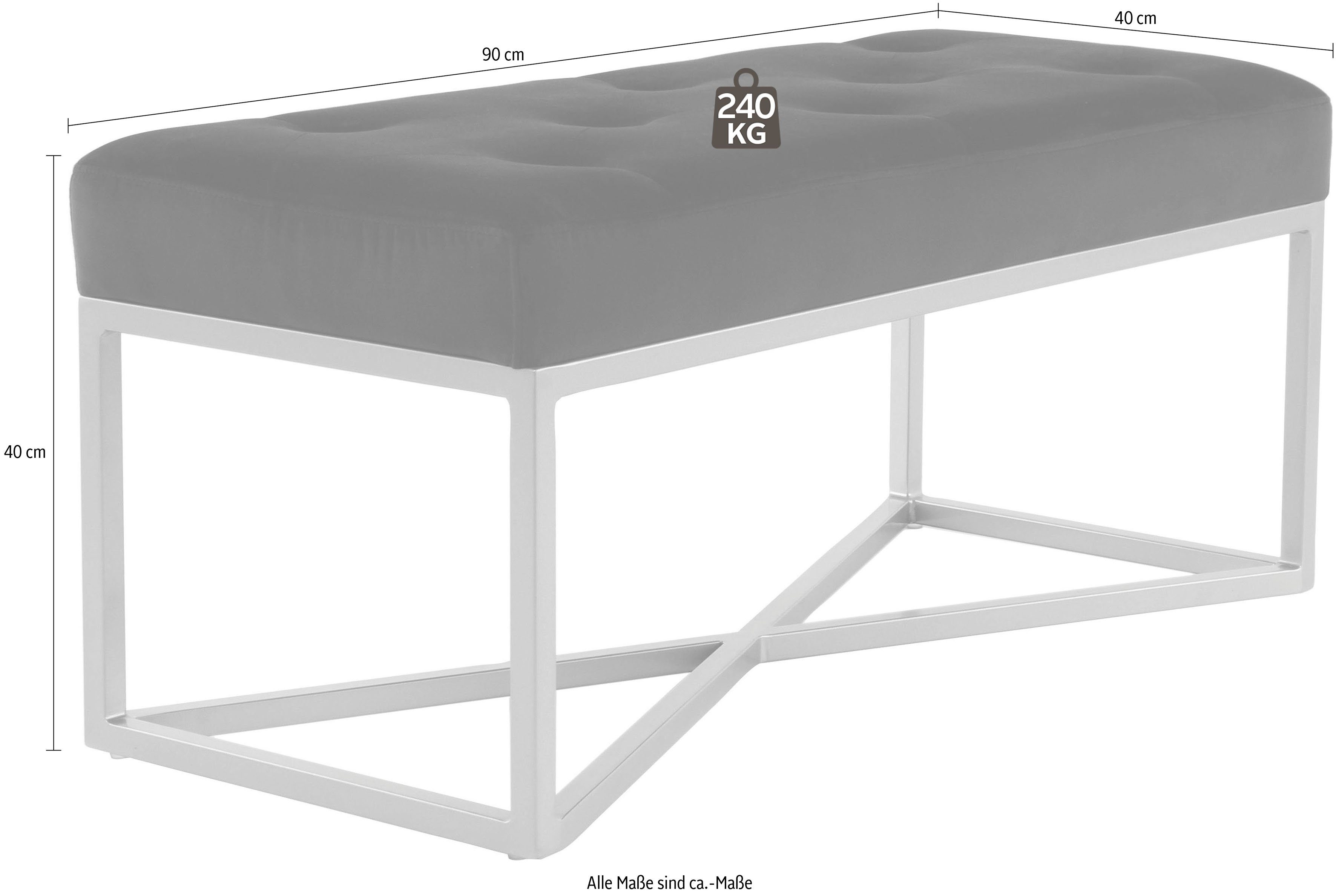 Kayoom Hockerbank Cameron 125, glamoureus ontwerp, glanzende metalen voeten, in fluweel-look comfortabel, elegant, met decoratieve knopen, goudkleur-gecoat ijzeren frame (1 stuk)