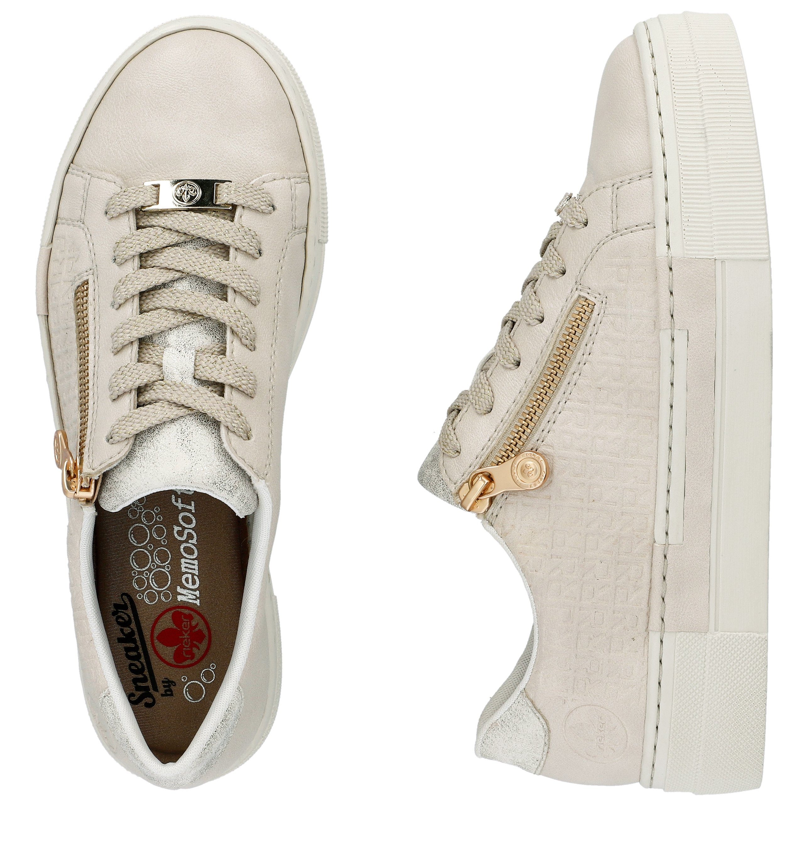 Rieker Plateausneakers met goudkleurige rits, vrijetijdsschoen, lage schoen, veterschoen