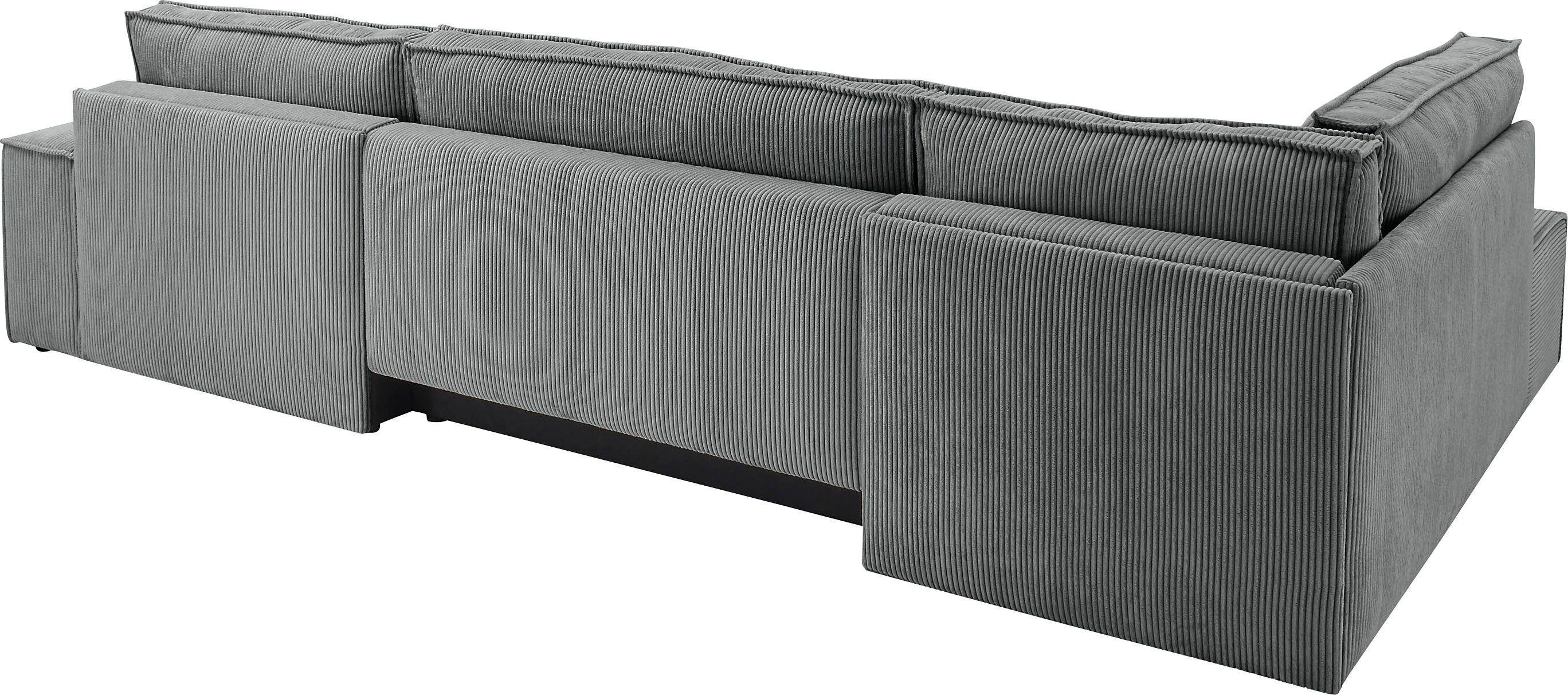 Home affaire Zithoek SHERWOOD 329 cm, U-vorm, slaapbank, Slaapfunctie met bedkist (194x139 cm), cord, vintage, fluweel