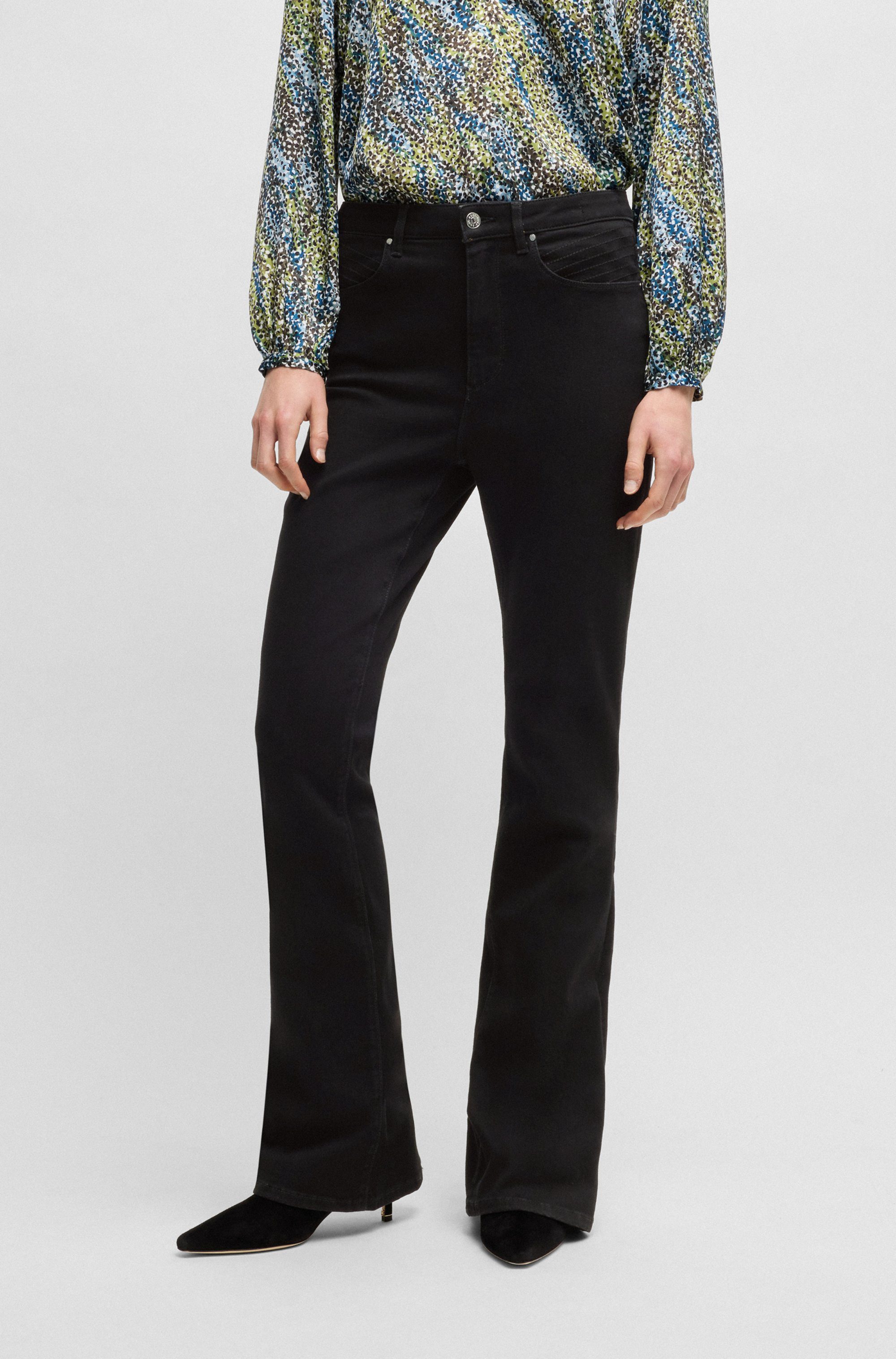 Boss Orange Wijd uitlopende jeans Roze High Rise met boss logoborduring op de tas ( DENIM)