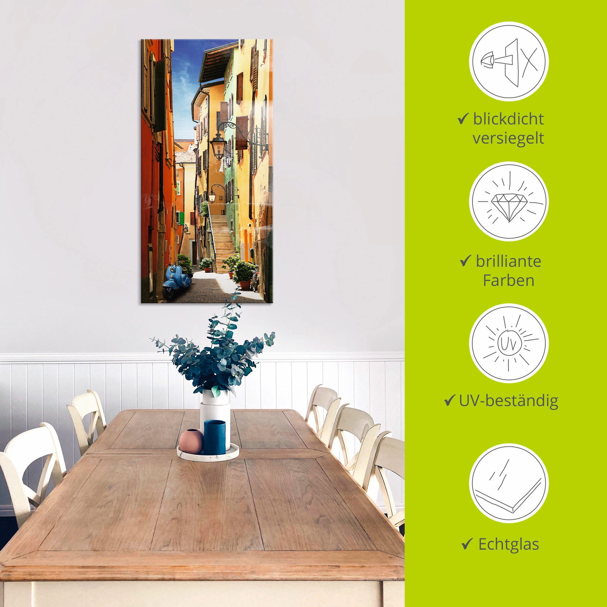 Artland Print op glas Altstadtgasse Riva del Garda