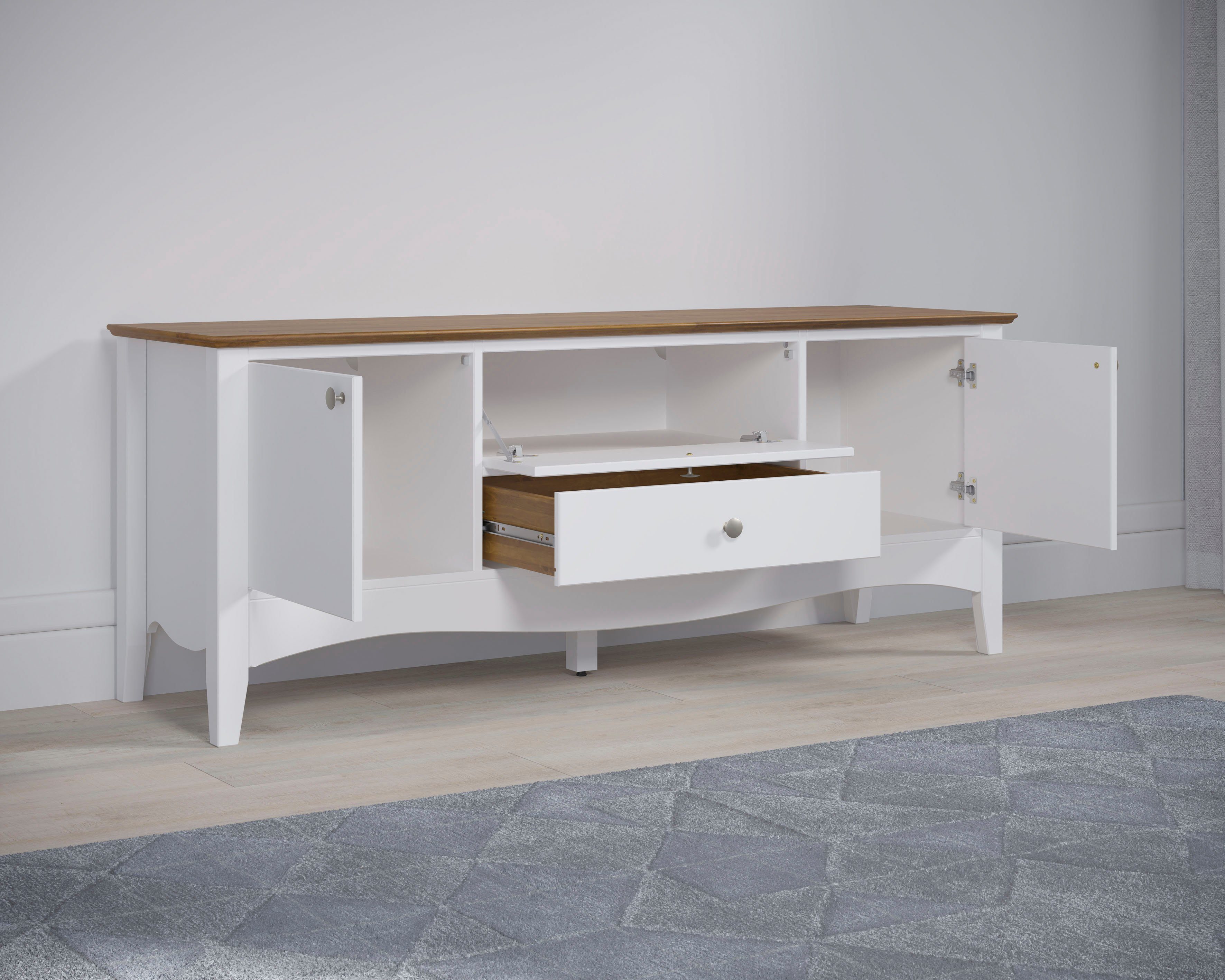 INTER-FURN Tv-meubel Lissabon Gedeeltelijk massief grenen, metalen grepen, BxHxD: 140x58x42 cm