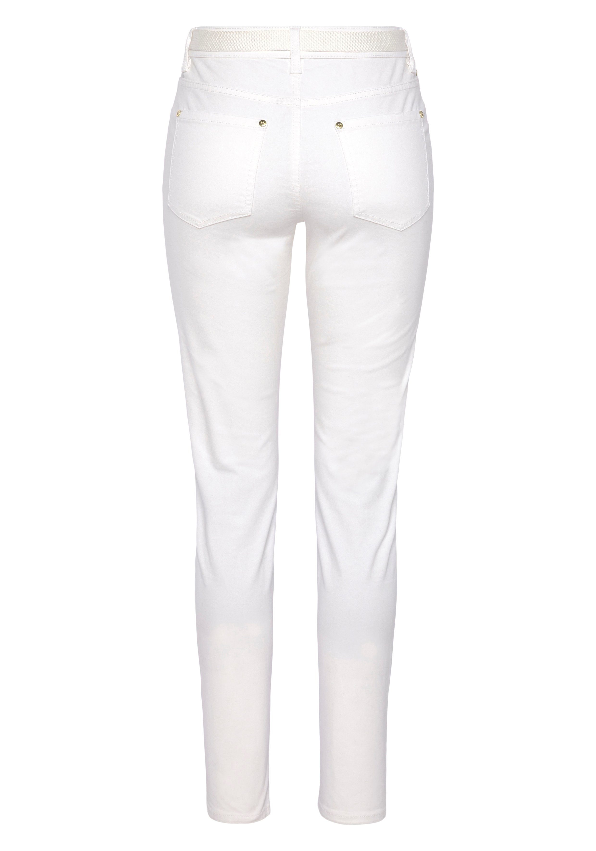 DELMAO Skinny jeans smalle pasvorm, smalle broekpasvorm, normale taille, enkel-lang (set, Met riem)