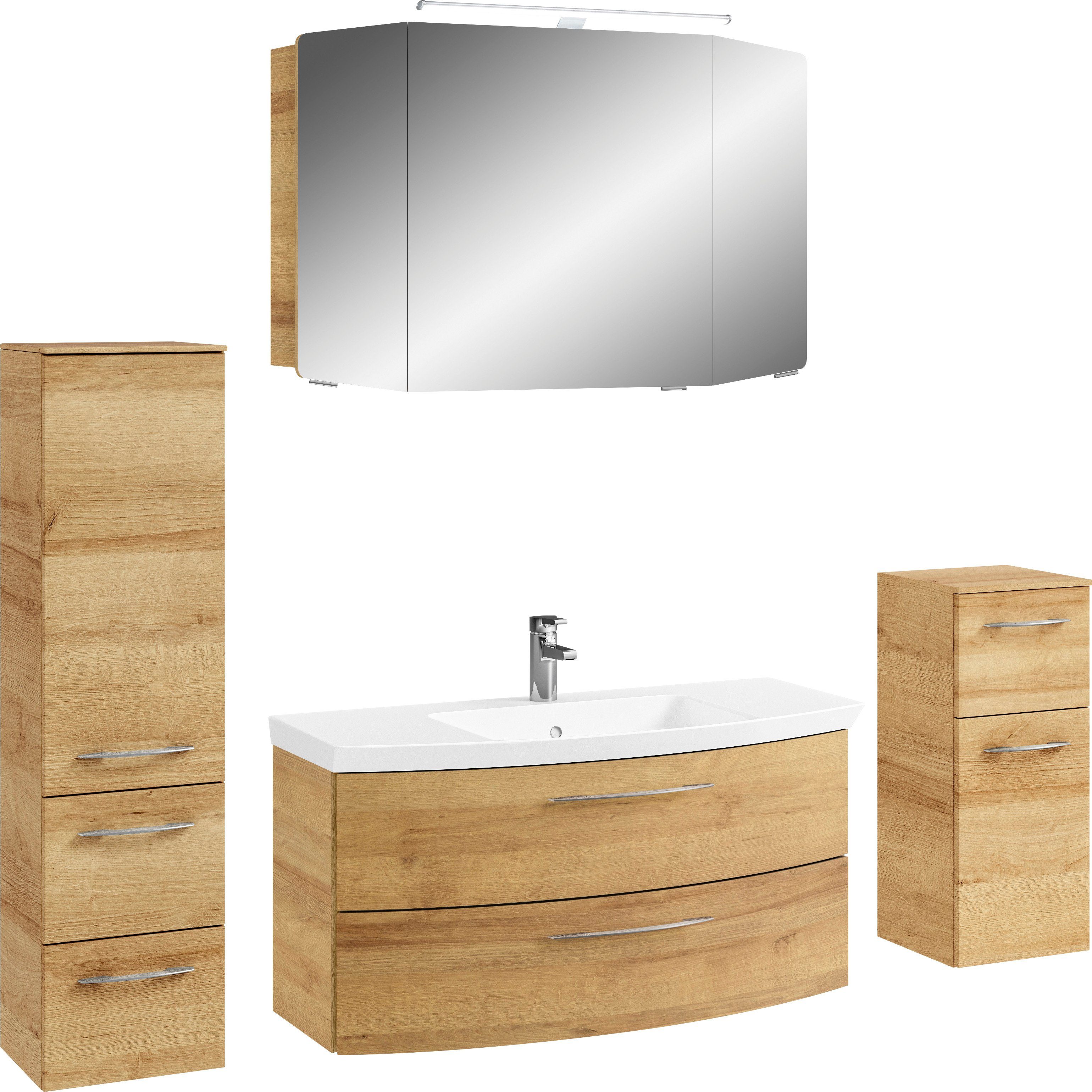 Saphir Badkamerset Cassca sprint 4-delig mineraalmarmeren wastafel met led-spiegelkast (5-delig)