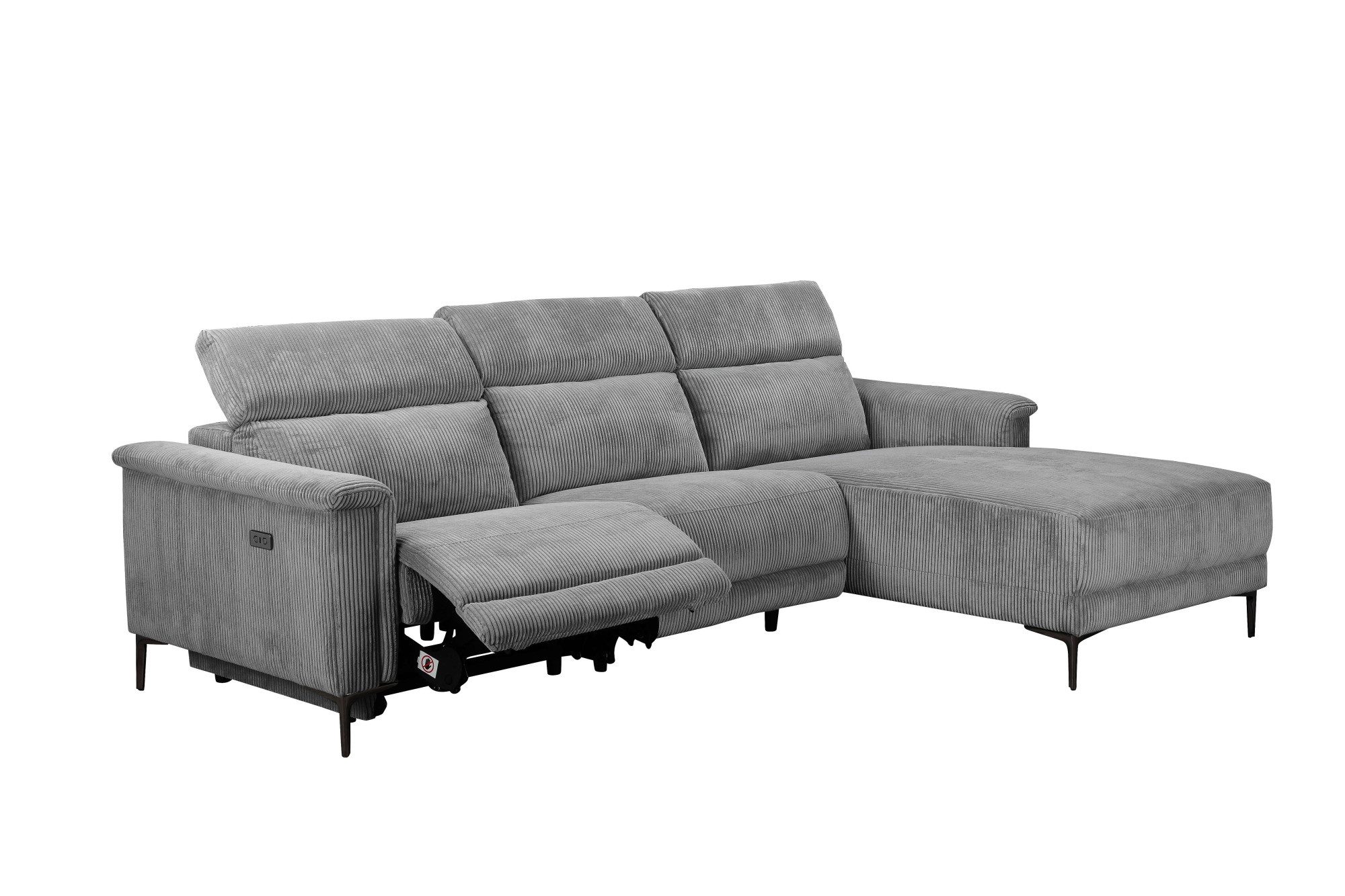 Places of Style Hoekbank Lund in cord, L-vorm, 261 cm, handmatige en elektrische relaxfunctie