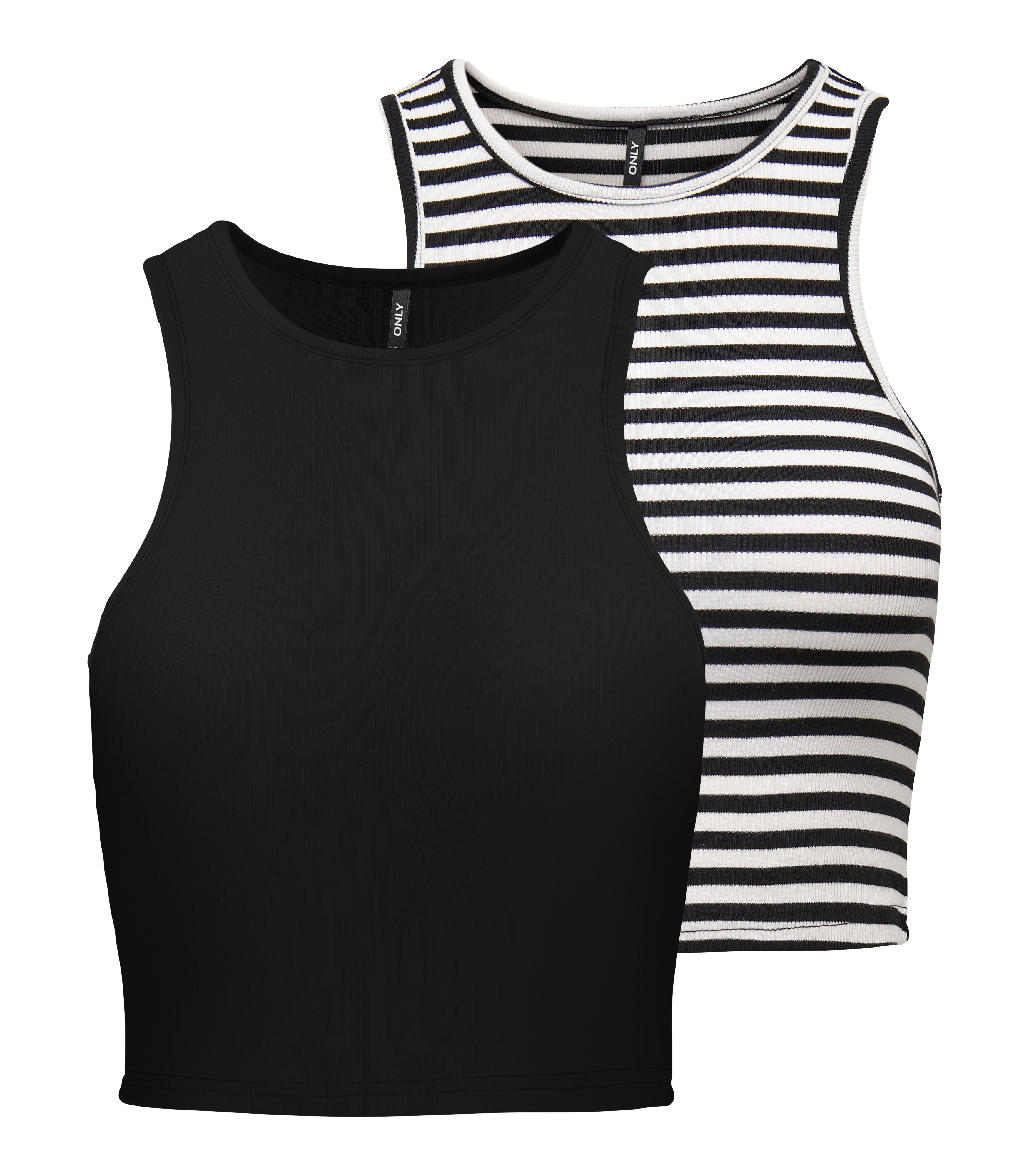 Only Crop-top ONLBELIA S/L CROP TOP CS JRS 2PACK (set, 2-delig) dames tops maat XS (34) zwart