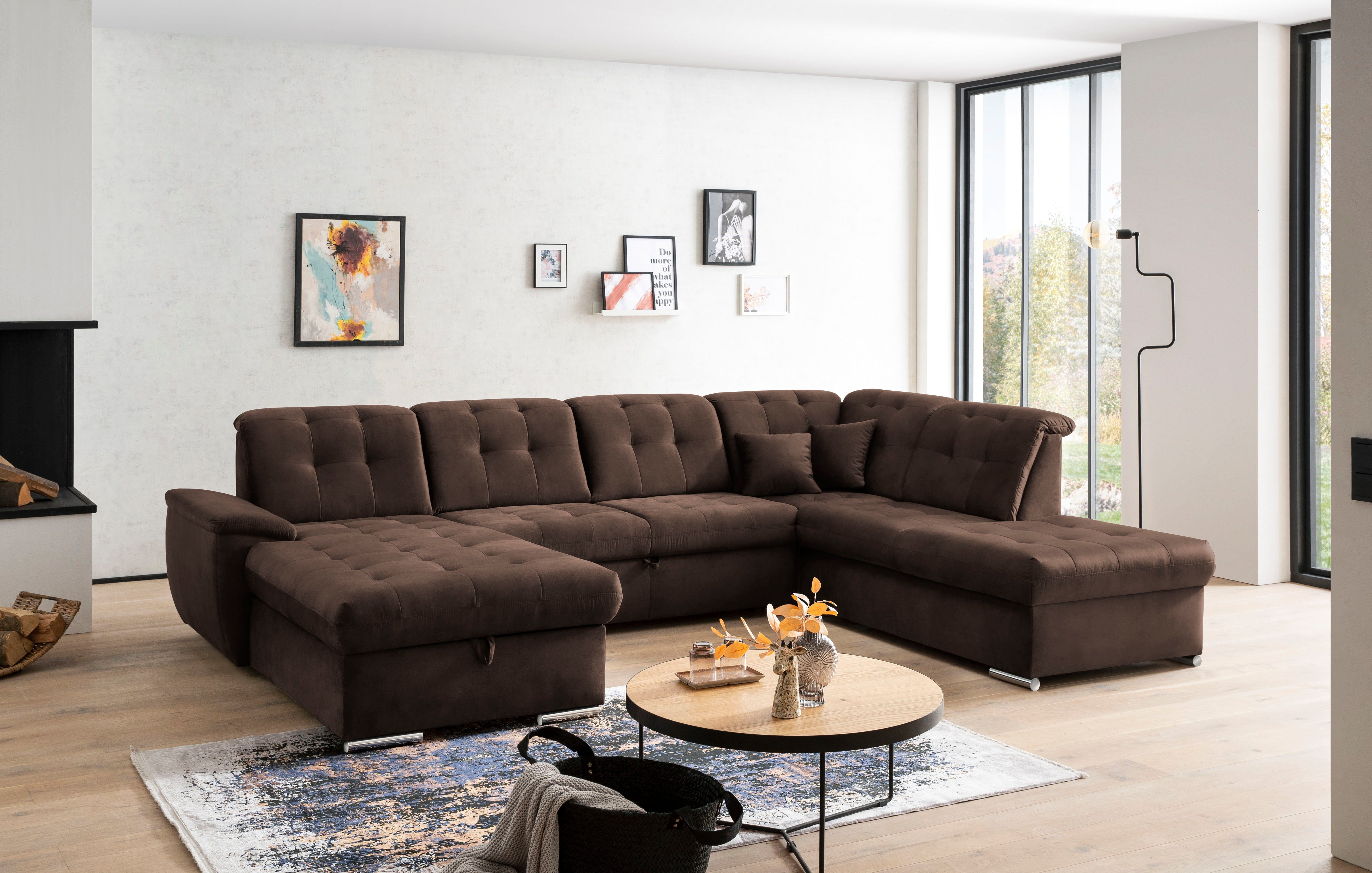 exxpo - sofa fashion Zithoek Durango, uitgebreide zit- en rugverwerking, comfortabel, U-vorm inclusief verstelbare hoofdsteun, naar keuze met slaapfunctie en bedkist (4-delig)