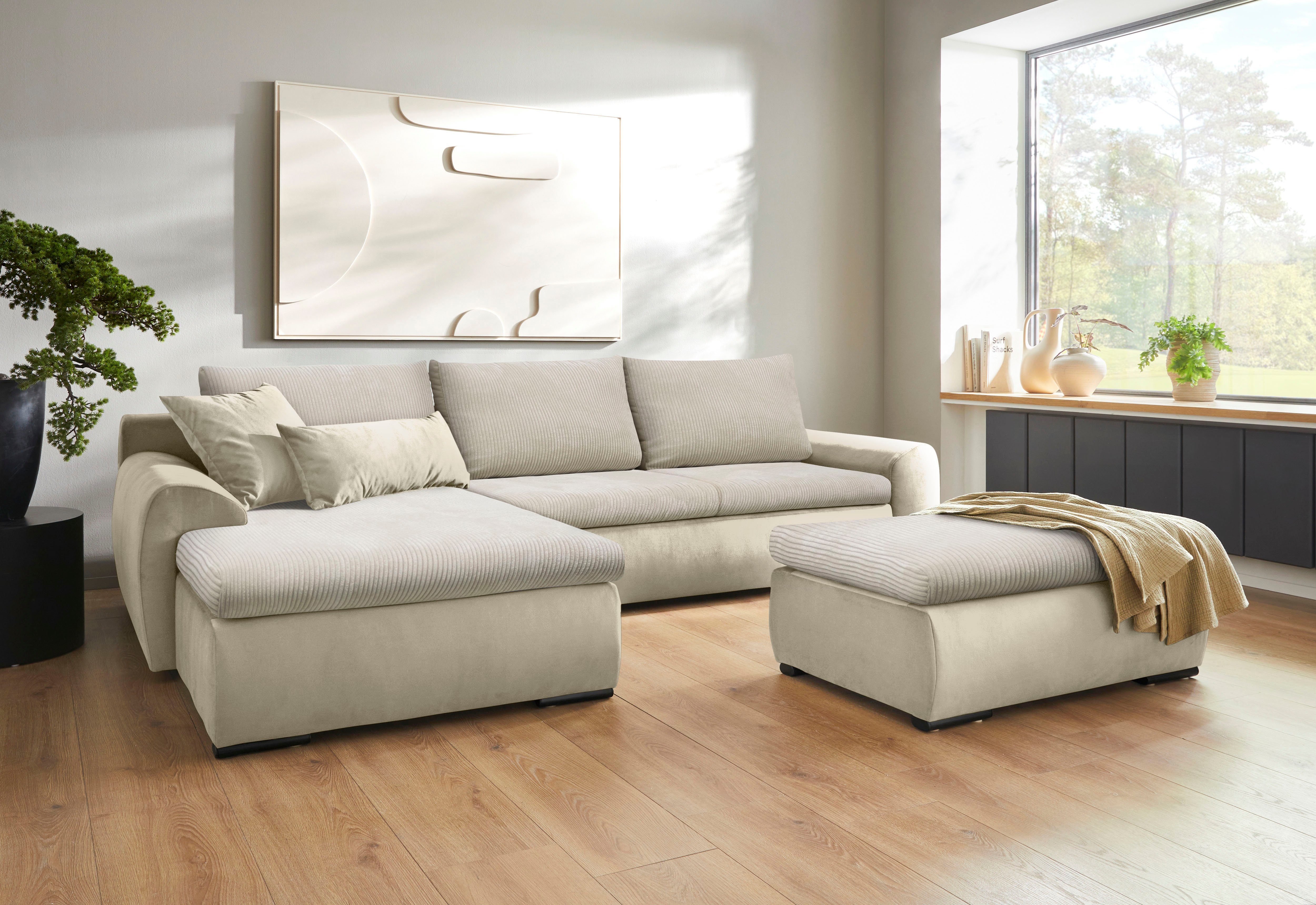Home affaire Hoekbank Win, L-vorm, breedte 285cm optioneel met slaapfunctie en bedkast, taupe, corduroy