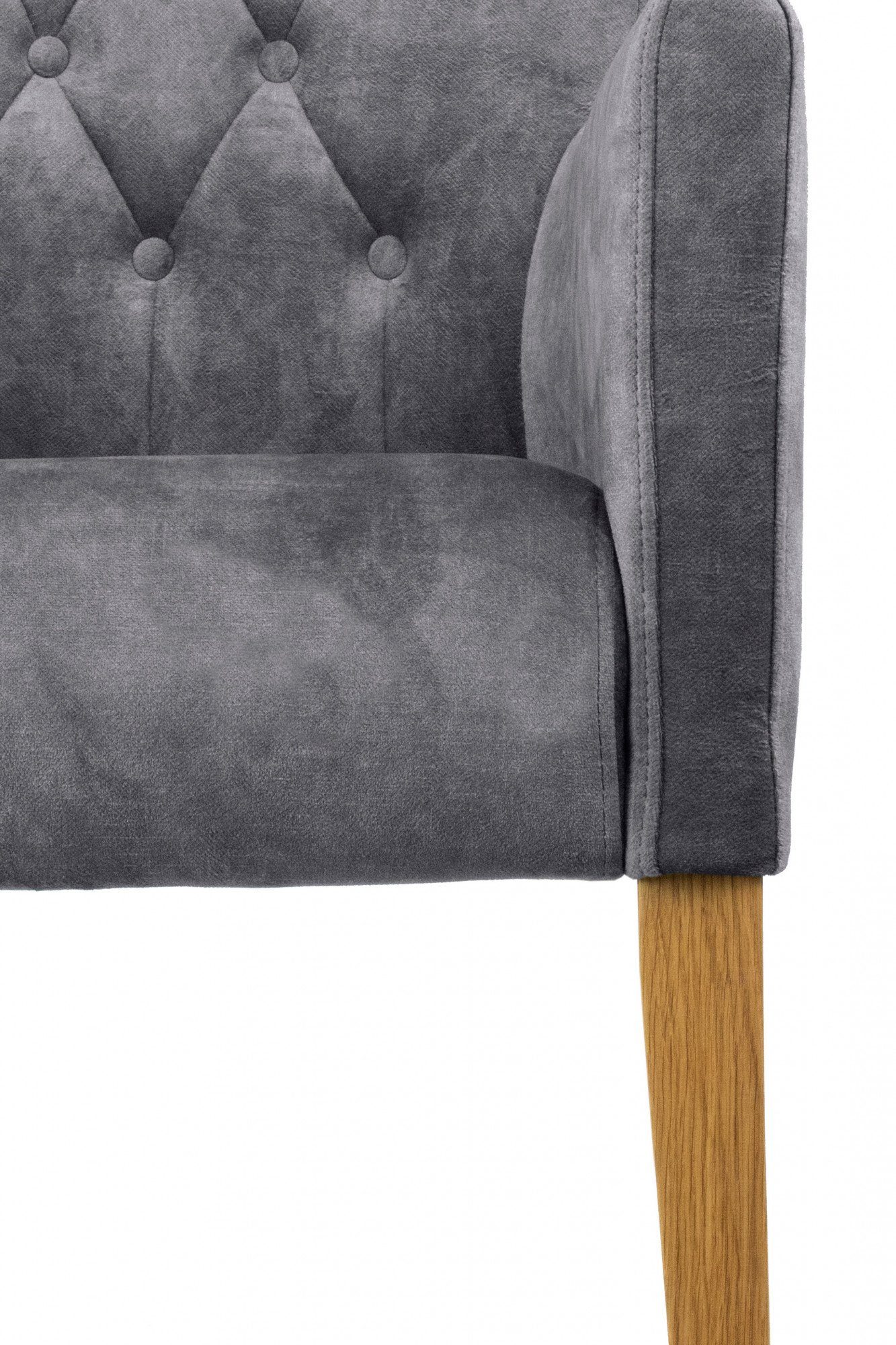 Home affaire Stoel met armleuningen Cortega eetkamerstoel met knoopverwerking Pootframe massief hout, comfortabel gepolsterd (1 stuk)