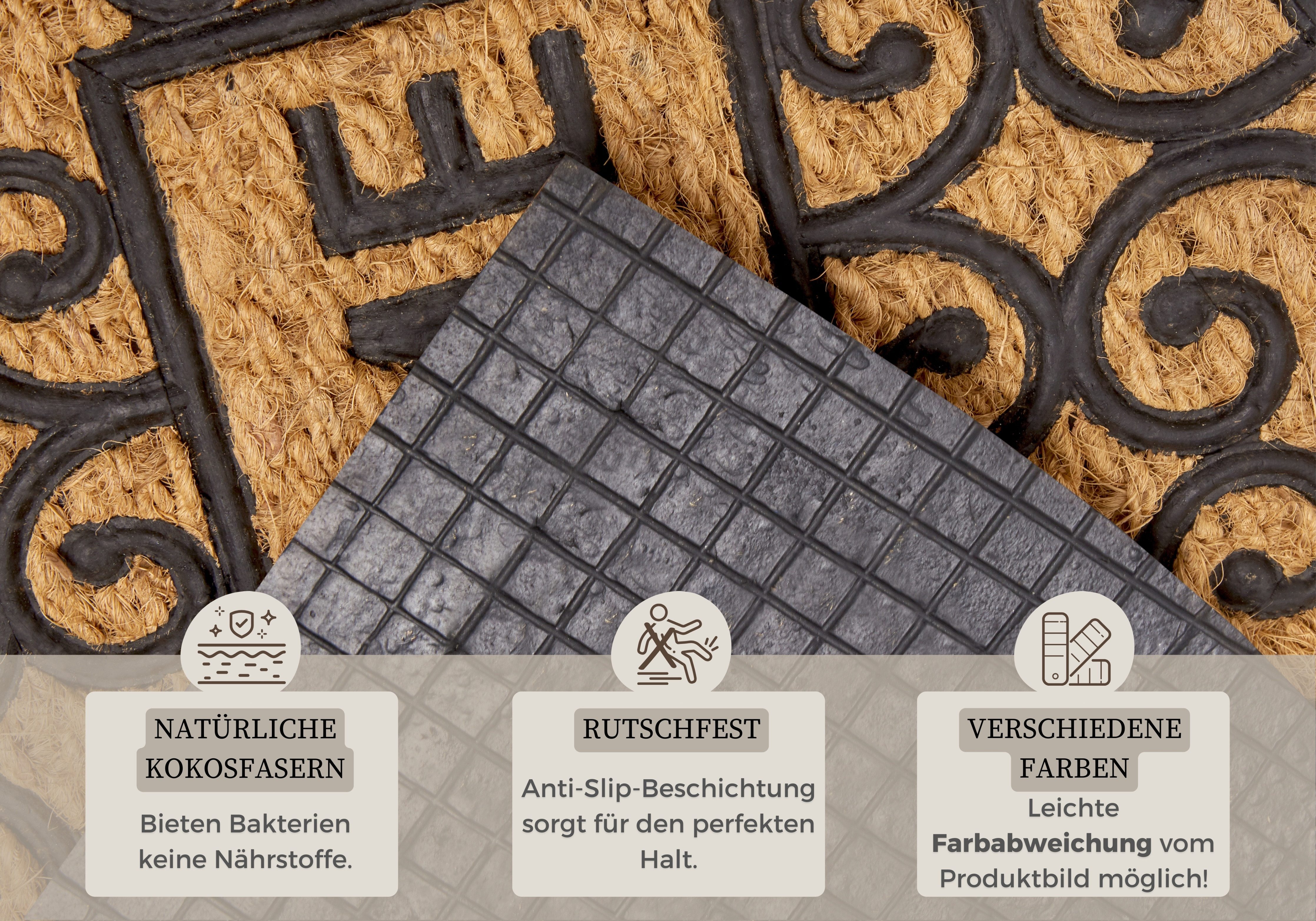 HANSE Home Mat WELCOME Kokos, rubber, vuilafstotende mat, buiten, antislip, binnen, kokosmat