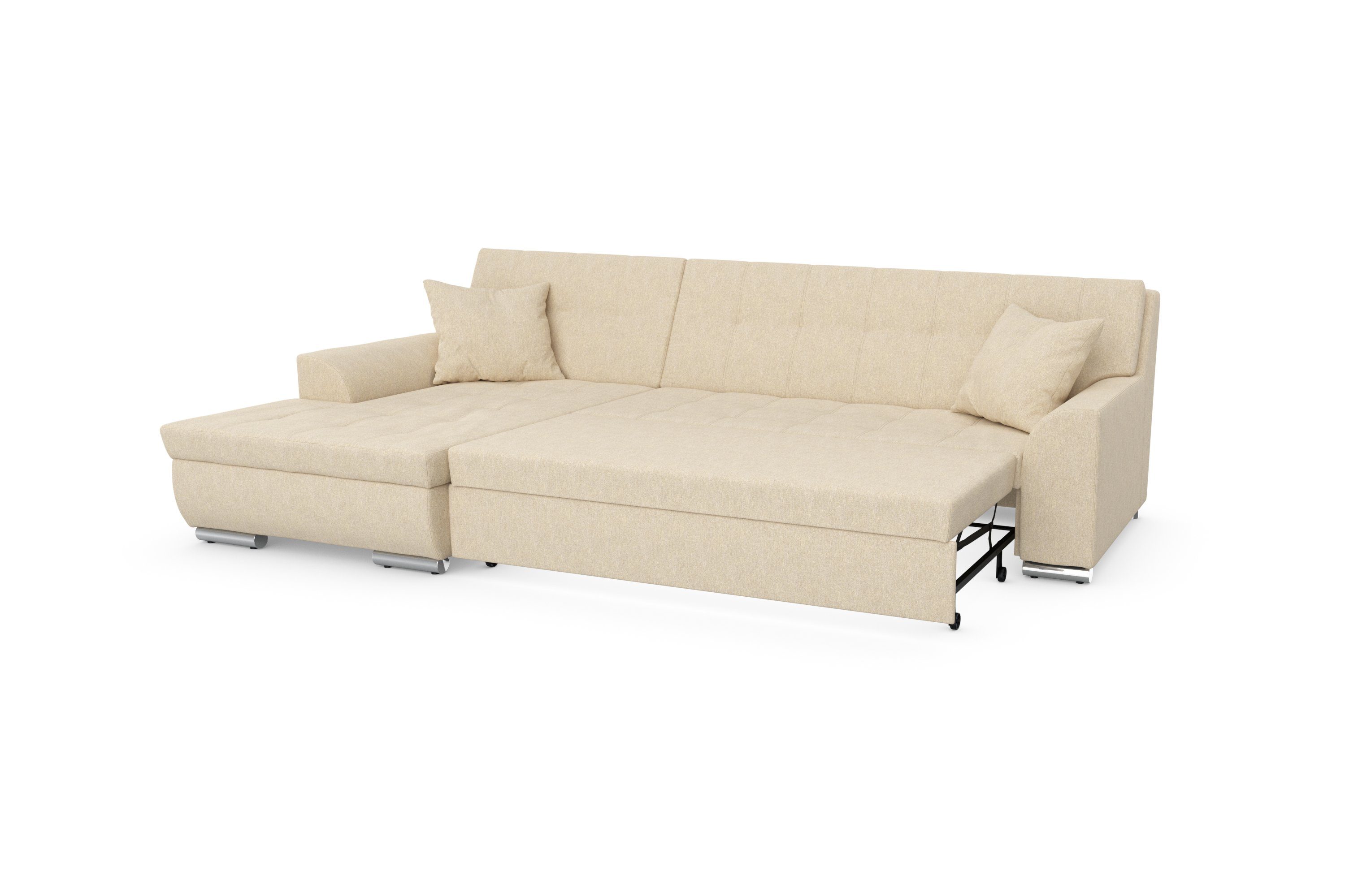 DOMO collection Hoekbank Treviso veel bekledingen, ook in cord, L-vorm, B/D/H: 267/80/83 cm optioneel met slaapbank functie, incl. sierkussens, hoogwaardig doorgestikt patroon
