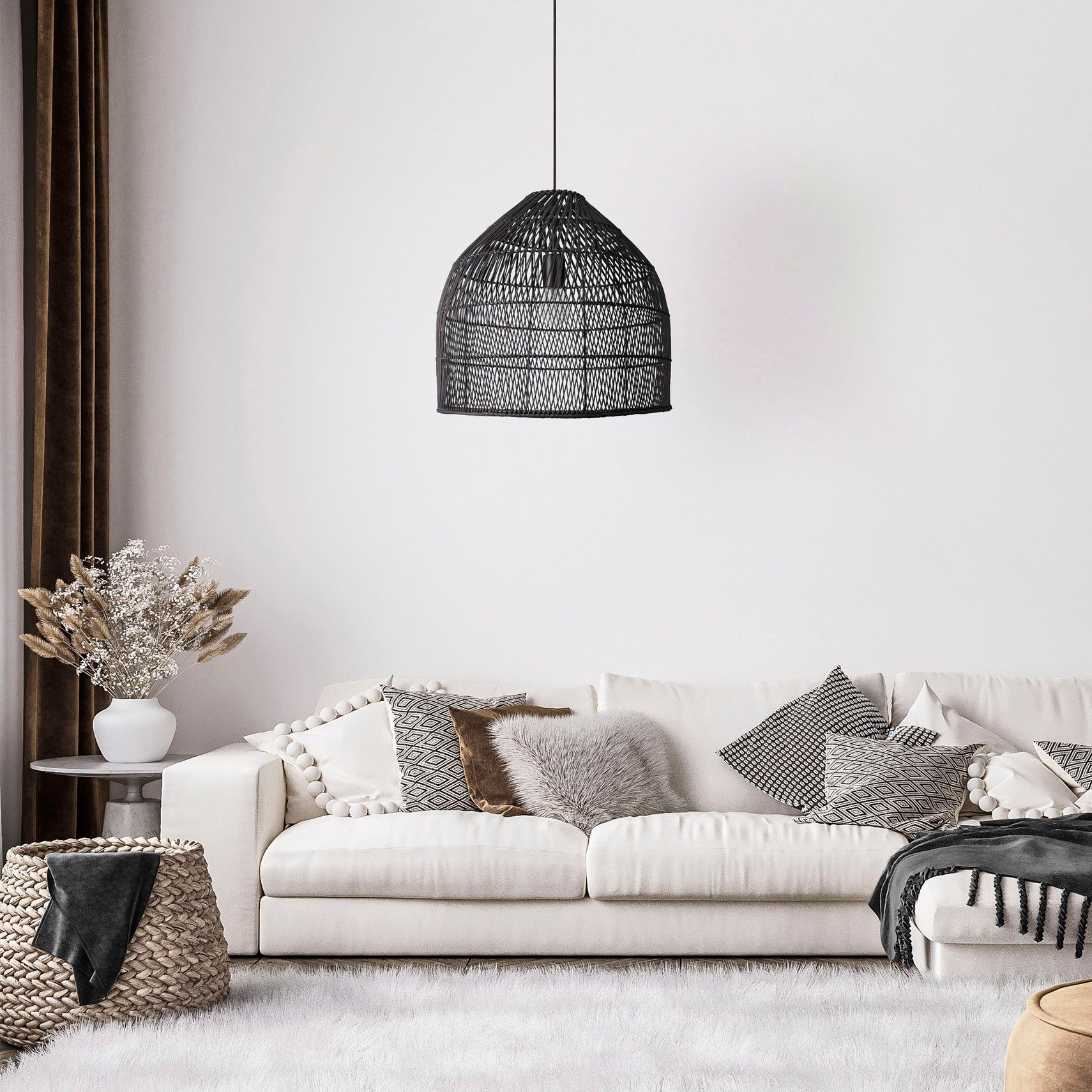 Paco Home Hanglamp LINNU Mandlamp rattan pendellamp woonkamer boho plafondlamp natuur