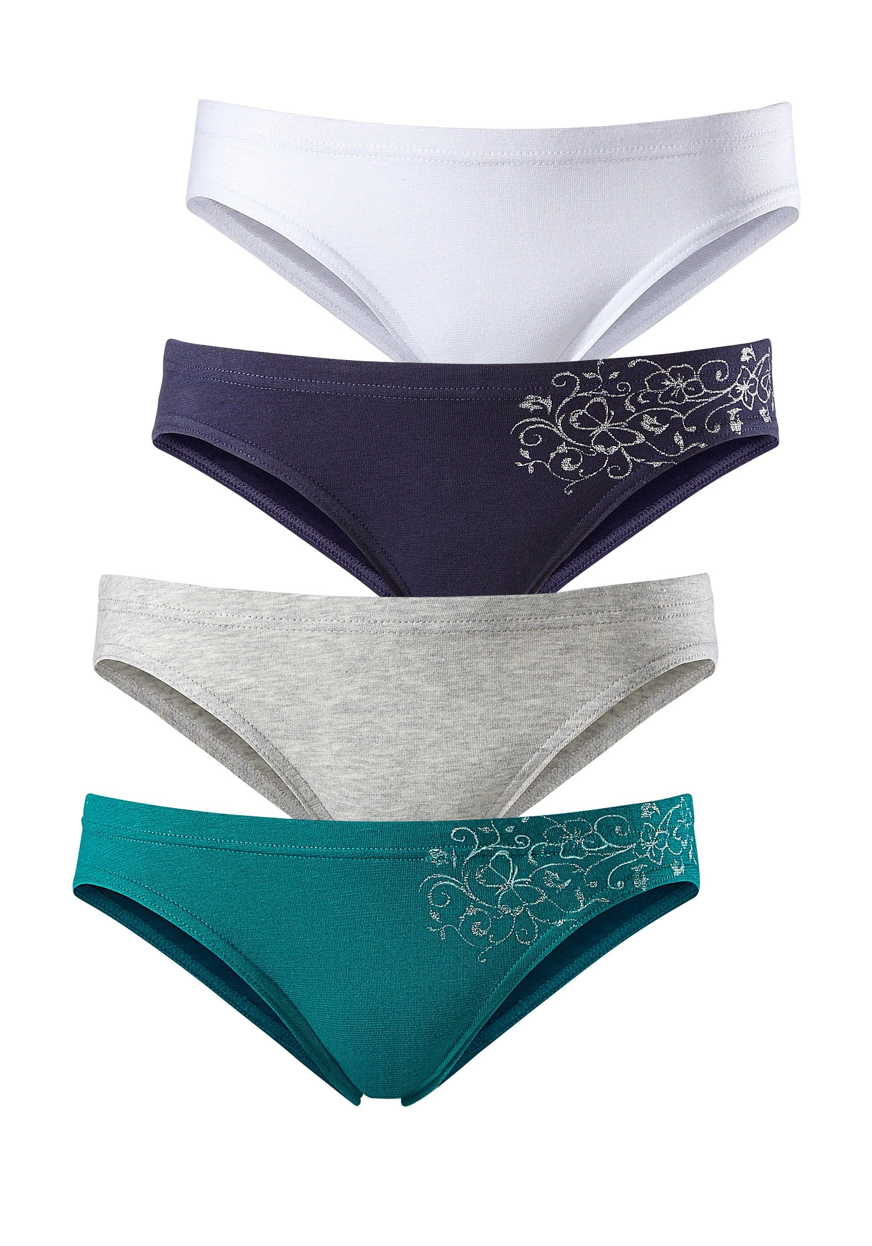 Petite fleur Bikinibroekje mooie basic voor elke dag, met gebloemde glitterprint (set, 4 stuks)