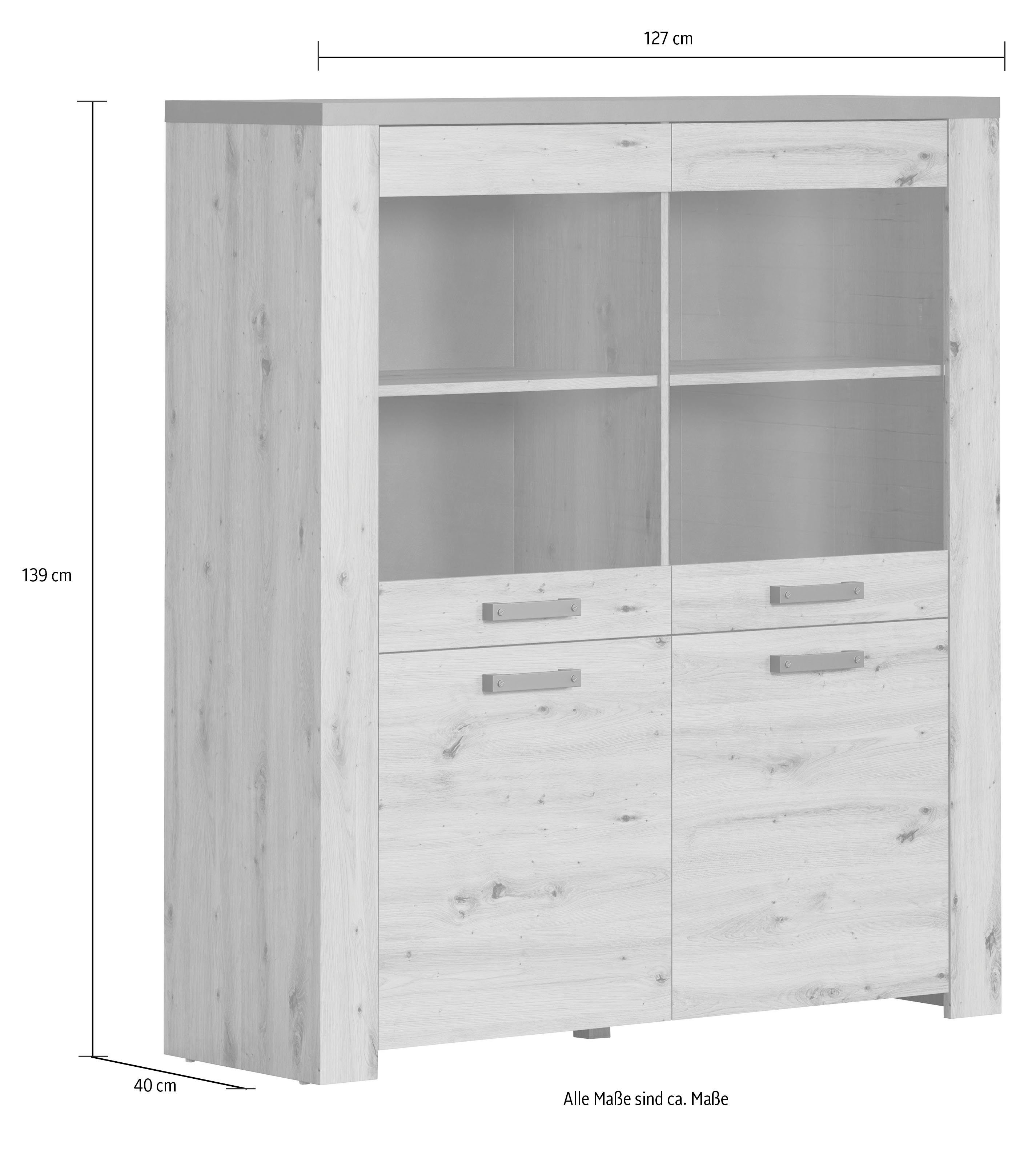 Home affaire Tv-wandmeubel Ambres Moderne tv-set, echt-hout-look, breedte ca. 409 cm, mat (4-delig)