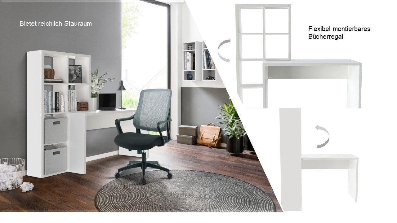 INOSIGN Bureau met kast Triest, Computertisch , rek-element flexibel te monteren, 6 vakken, tafelbreedte 120 cm
