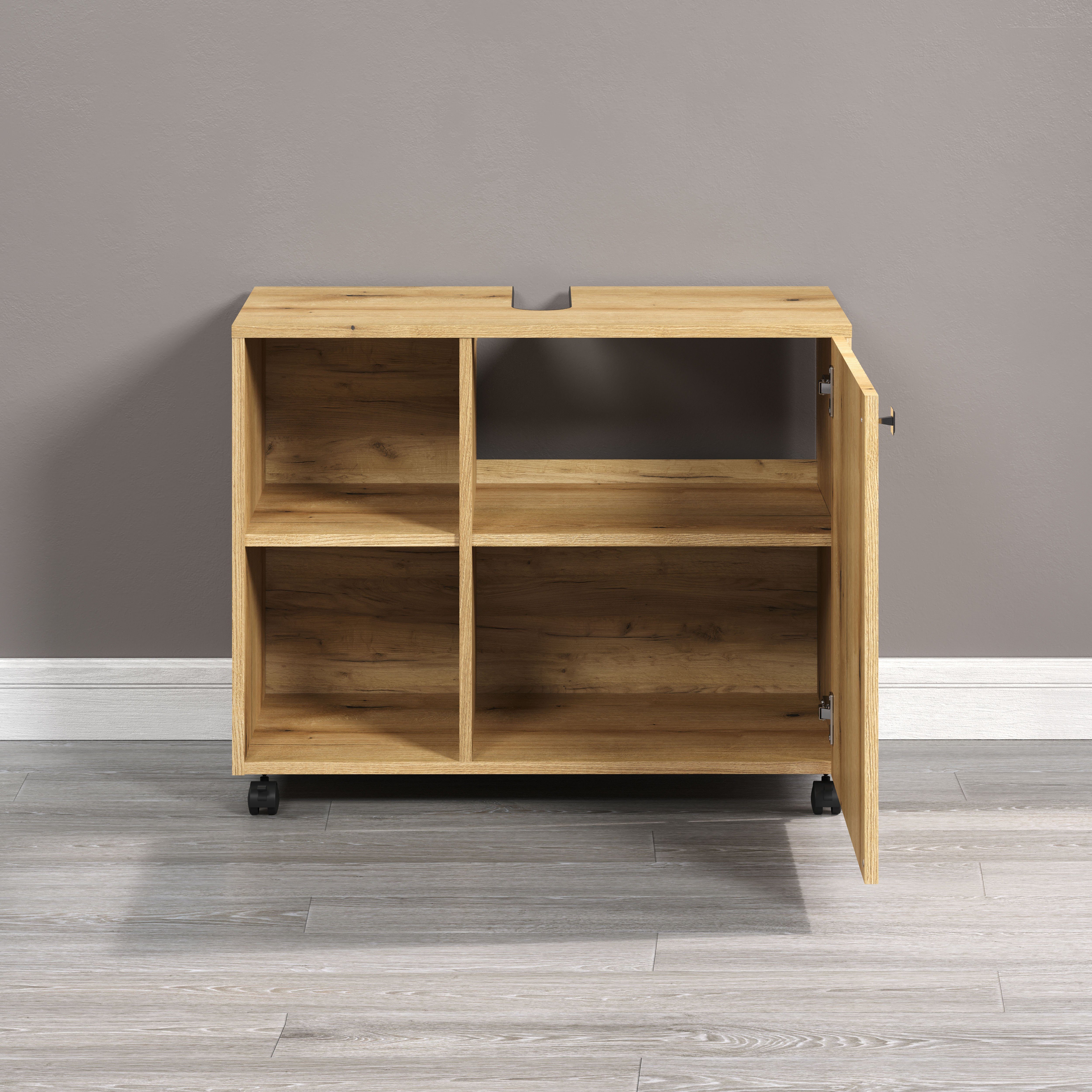 welltime Wastafelonderkast Amrum BxHxD 80 x 64 x 42 cm wastafelonderkast eiken rillen-look (1 stuk)
