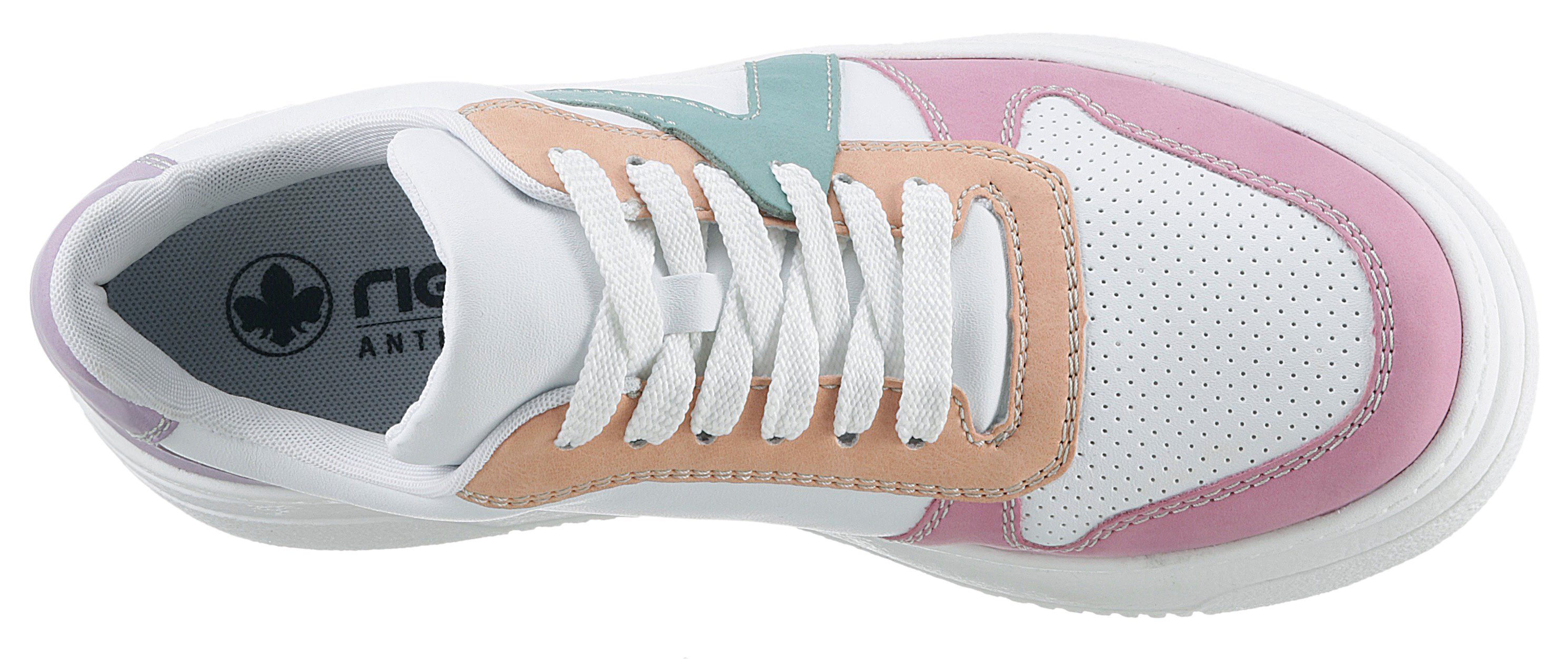 Rieker Plateausneakers met pastelkleuren contrasten, vrijetijdsschoen, lage schoen, veterschoen