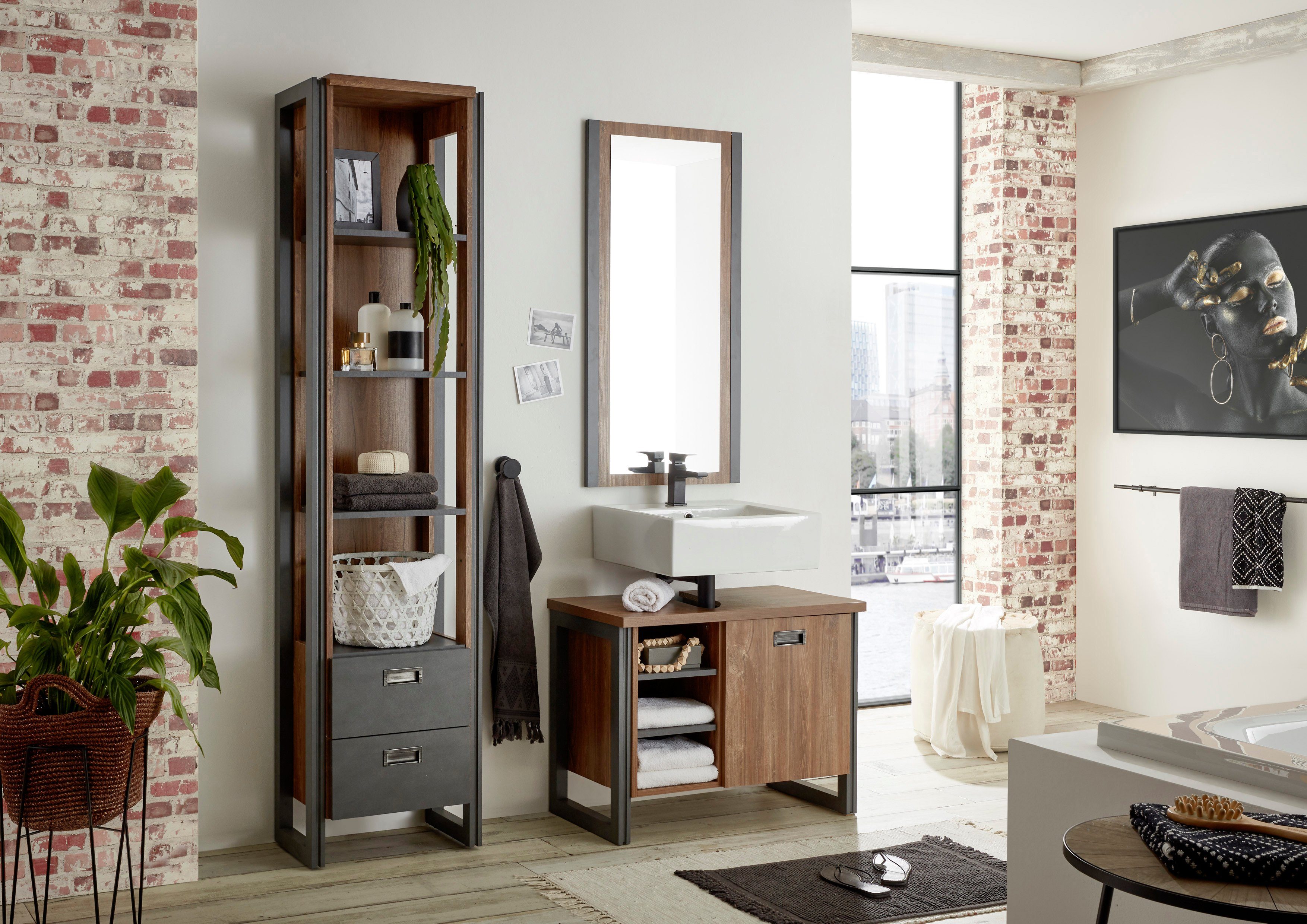 Home affaire Badkamerserie Detroit, Bad im Industrialdesign, 3-teiliges Badezimmer (set, 3-delig)