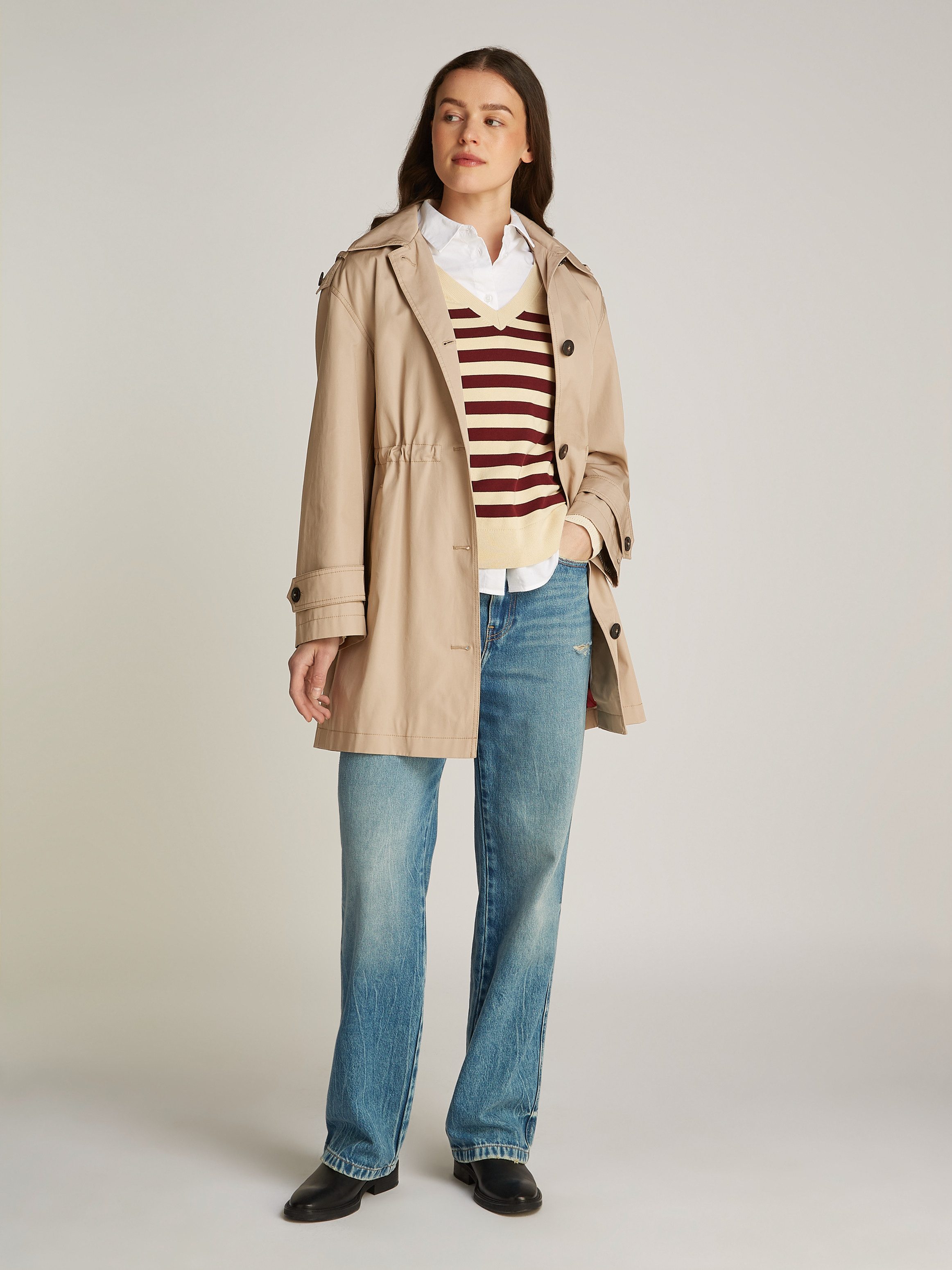 Tommy Hilfiger Parka ESS COTTON HOOD PARKA in trenchcoat-look, met capuchon, met tailleband