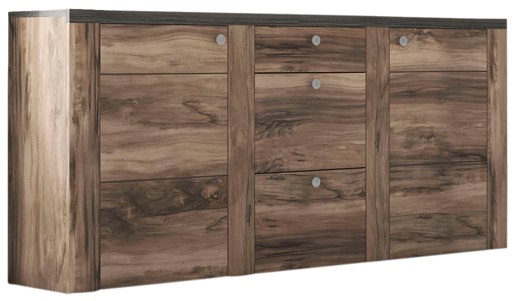 Home affaire Dressoir Larona, tijdloze commode met 2 deuren, 3 lades, deurkast, Hoogte 84 cm, veel opbergruimte, dressoir met decoratieve lijstlook
