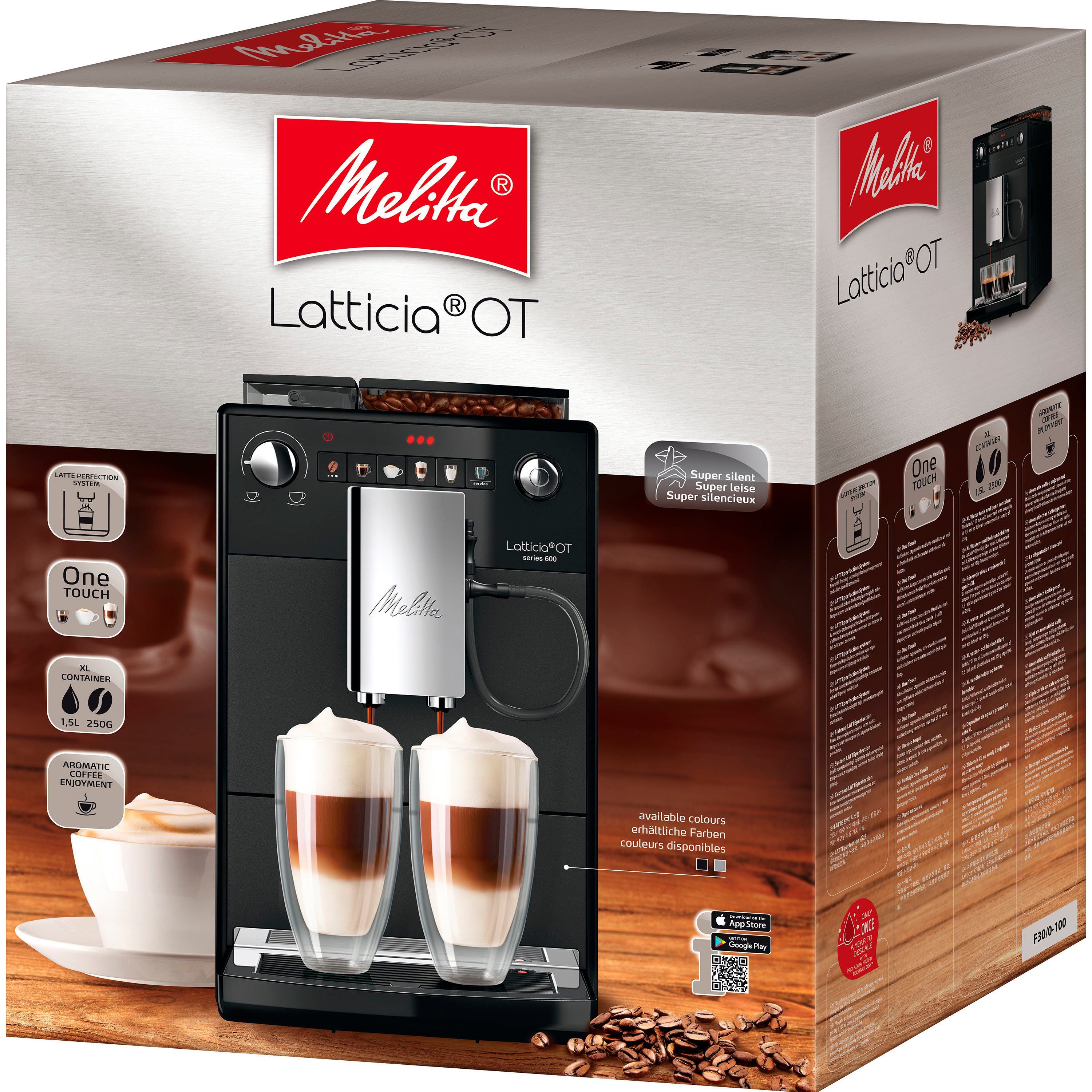 Melitta Volautomatisch koffiezetapparaat Latticia® One Touch F300-100, zwart, compact, maar xl-waterreservoir & xl-bonenreservoir