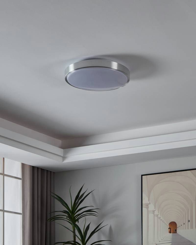 EGLO Plafondlamp COMPETA 1 plafondlamp, wit, nikkel-mat, rond, woonkamerlamp Plafondlamp, plafondlamp, lamp kleur: zilverkleur, wit, L: 34 cm (1 stuk)