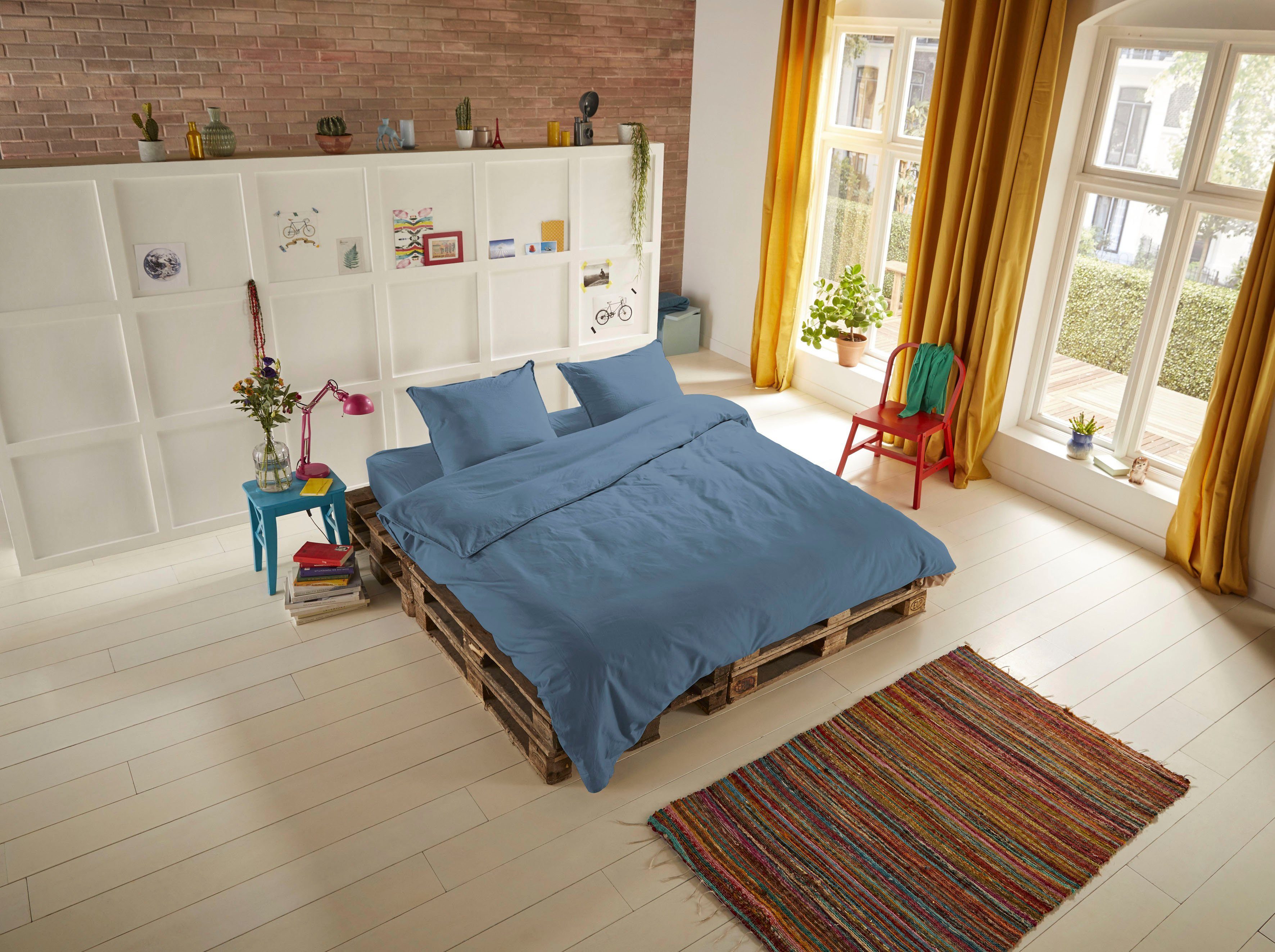 hip Overtrekset Hip Uni 100% katoen, mako-satijn, 135x200, effen wit, rits (2-delig) dekbedovertrekken maat 1x 135x200 cm blauw