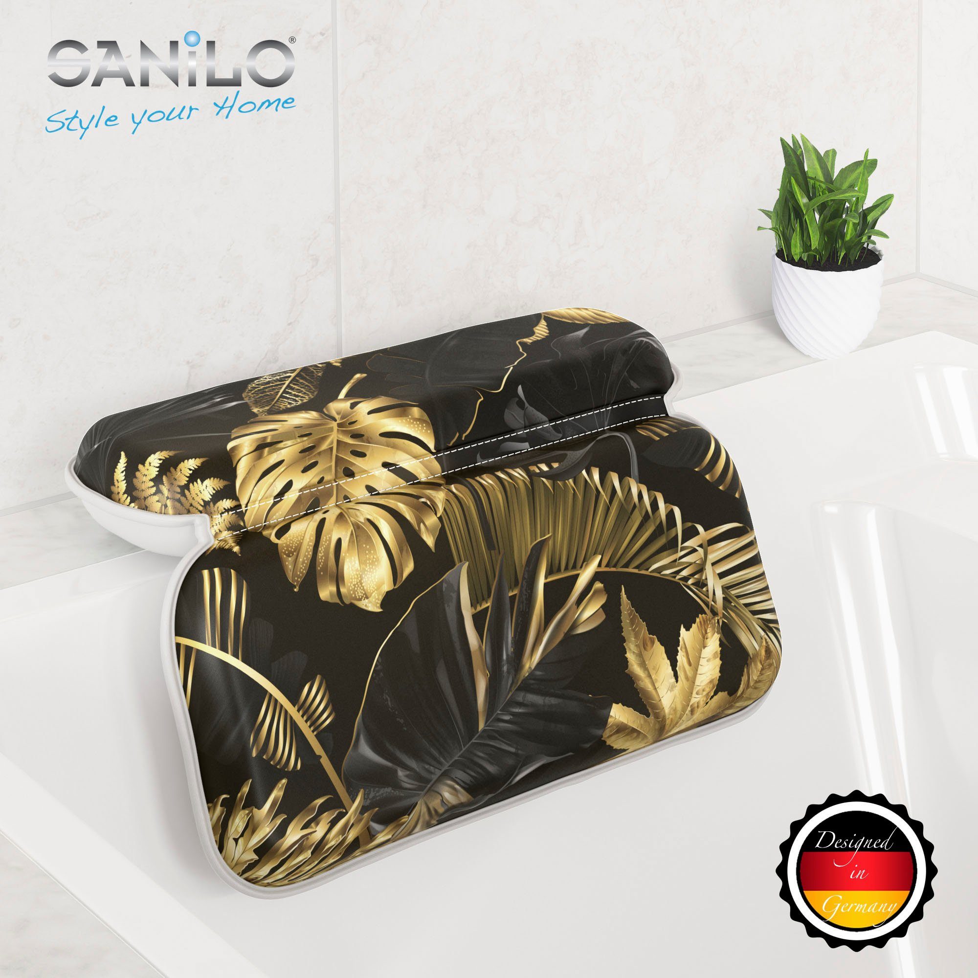 Sanilo Nekkussen Badkussen Golden Leaves comfortabel, antislip, volle kleuren, met 7 prima zuignappen