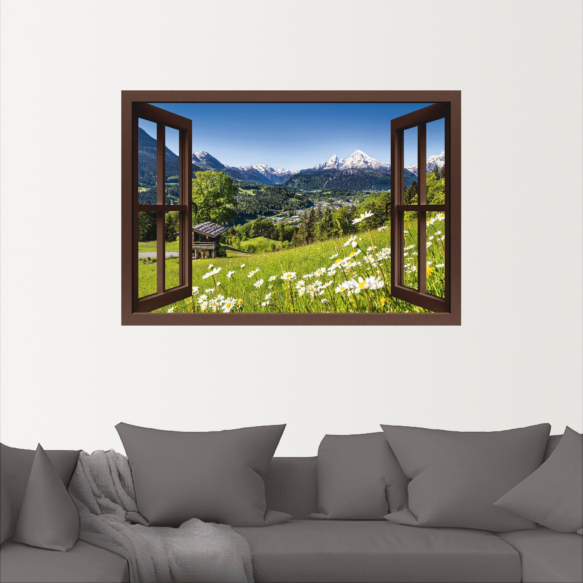 Artland Artprint Blik uit het venster Beierse Alpen als artprint van aluminium, artprint voor buiten, artprint op linnen, poster, muursticker