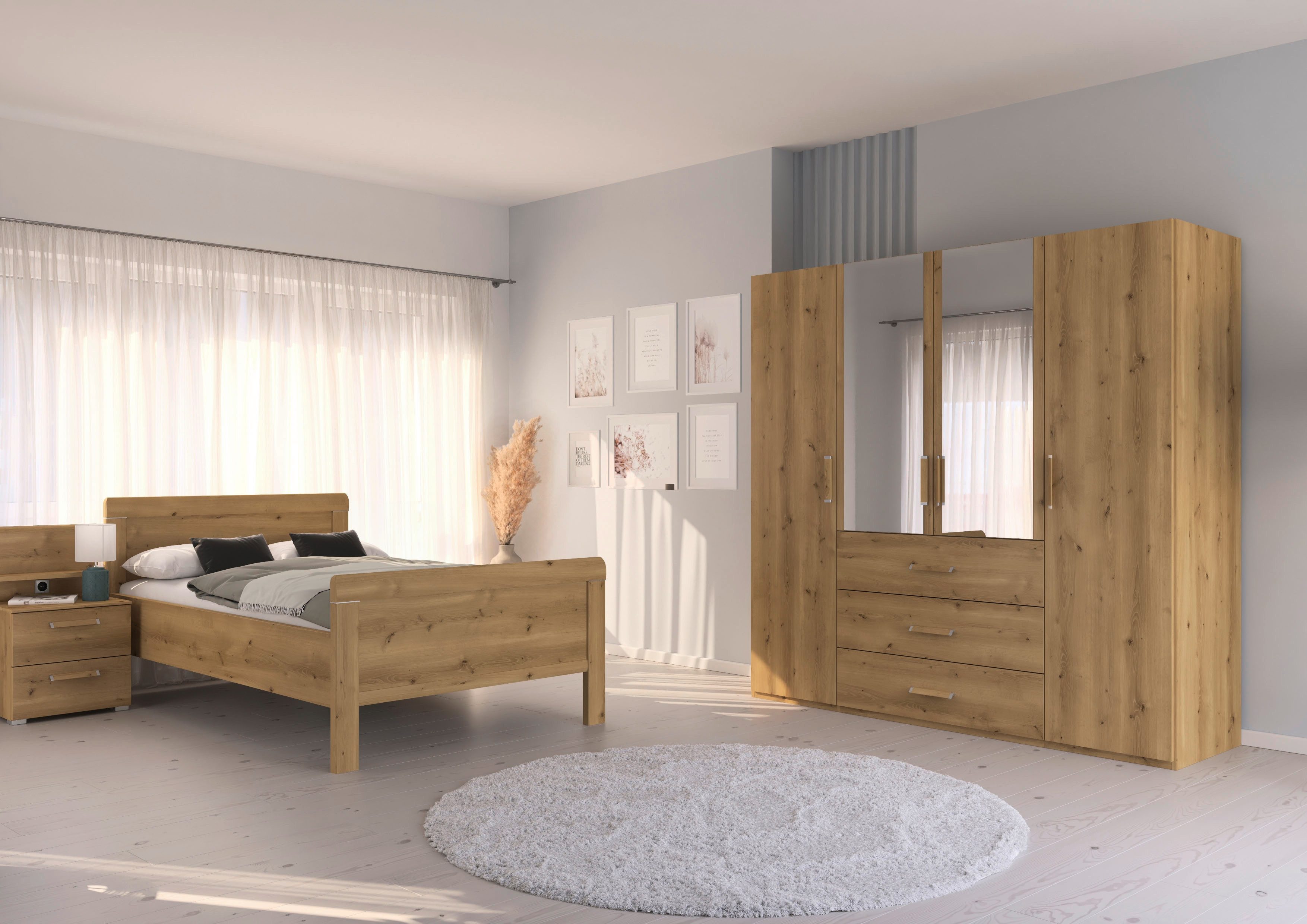 rauch Slaapkamerserie Compleet slaapkamer EVELYN Kast en bed in 2 breedtes, nachtkastje met paneel MADE IN GERMANY (set, 3-delig)