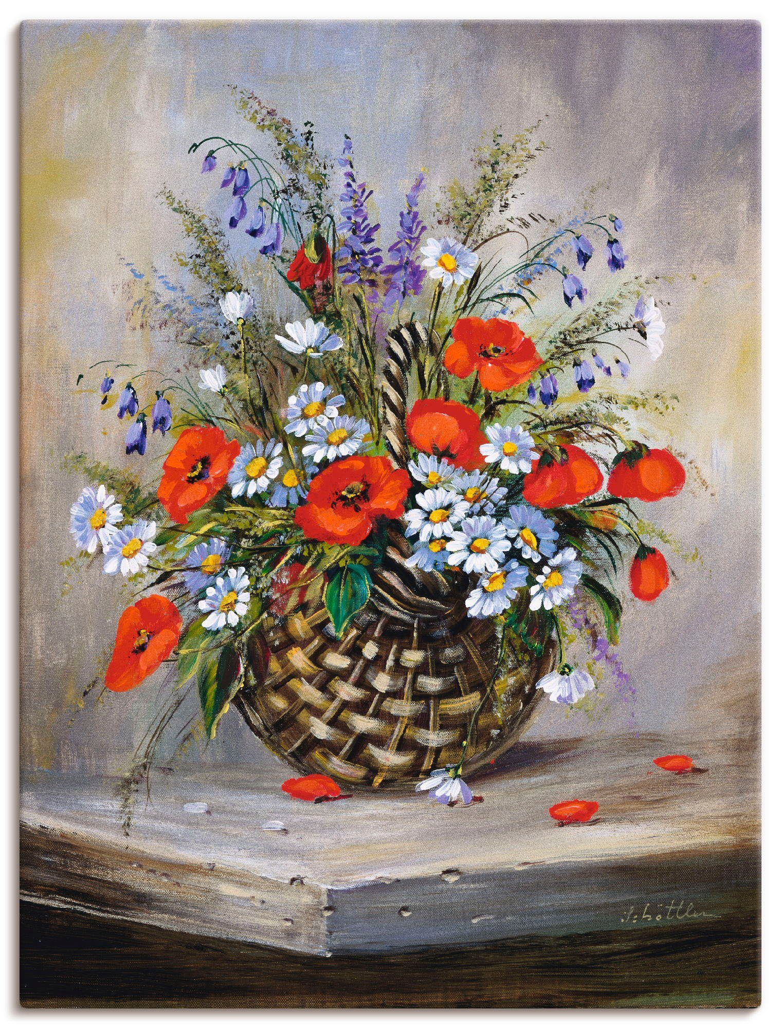 Artland Artprint op linnen Gebloemde mand gespannen op een spieraam foto schilderijen grijs