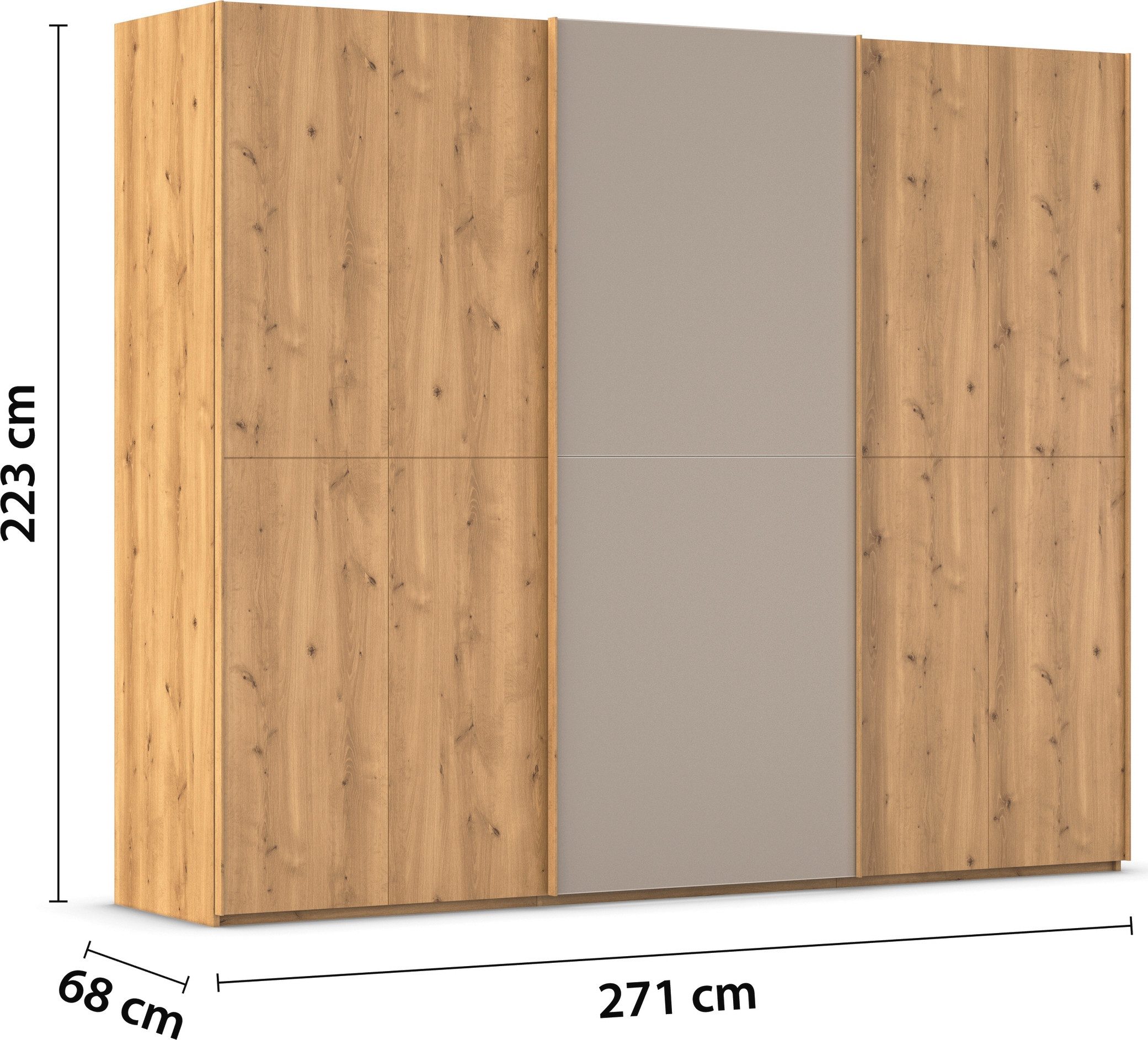 rauch Schuifdeurkast Kledingkast kast garderobe slaapkamerkast SCALE-WOOD edel gesplitste front in massief takken eiken met glazen deuren made in germany
