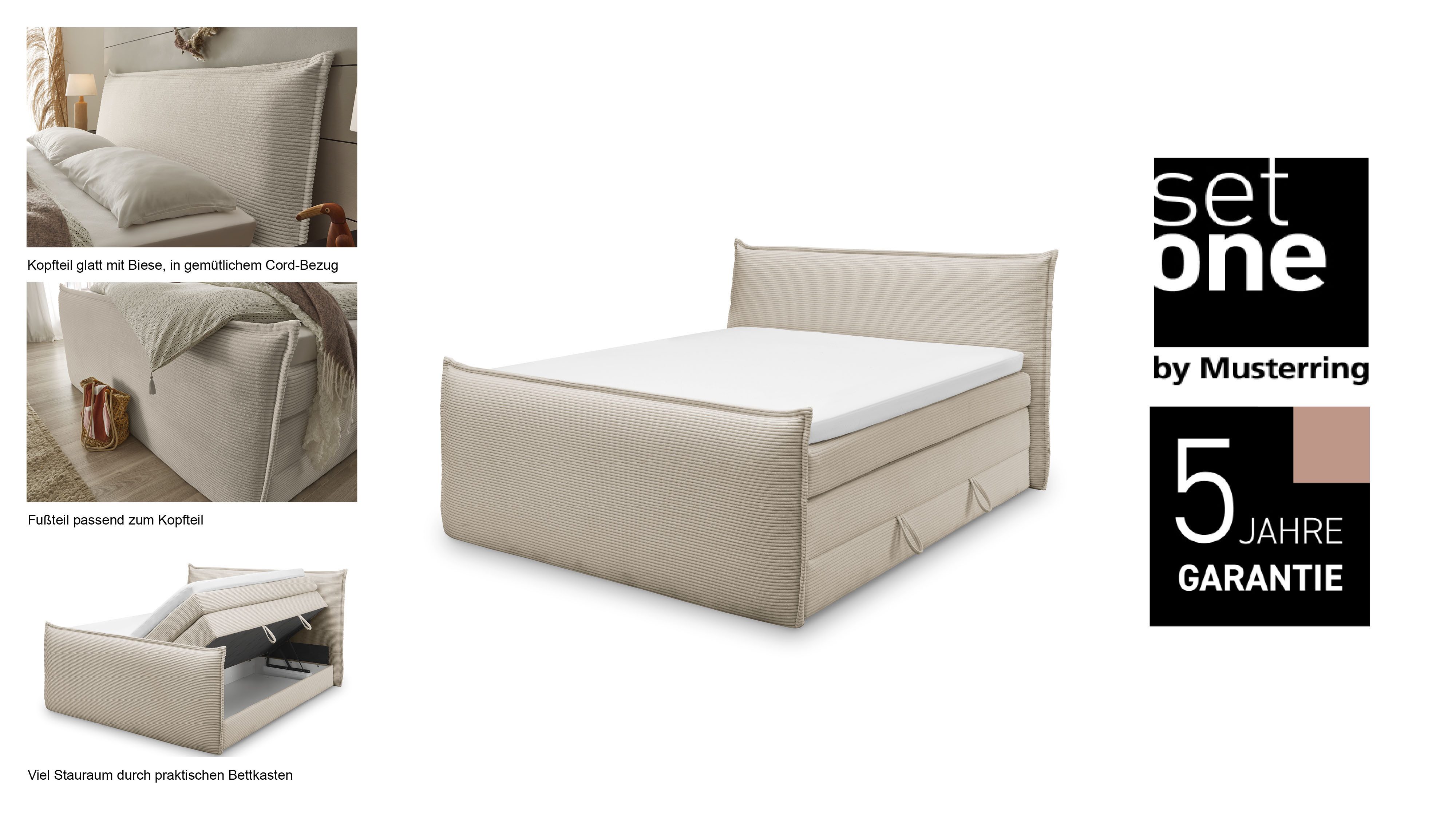 set one by Musterring Boxspring Florida in moderne cord bekleding, met bedlade, in 3 maten verkrijgbaar