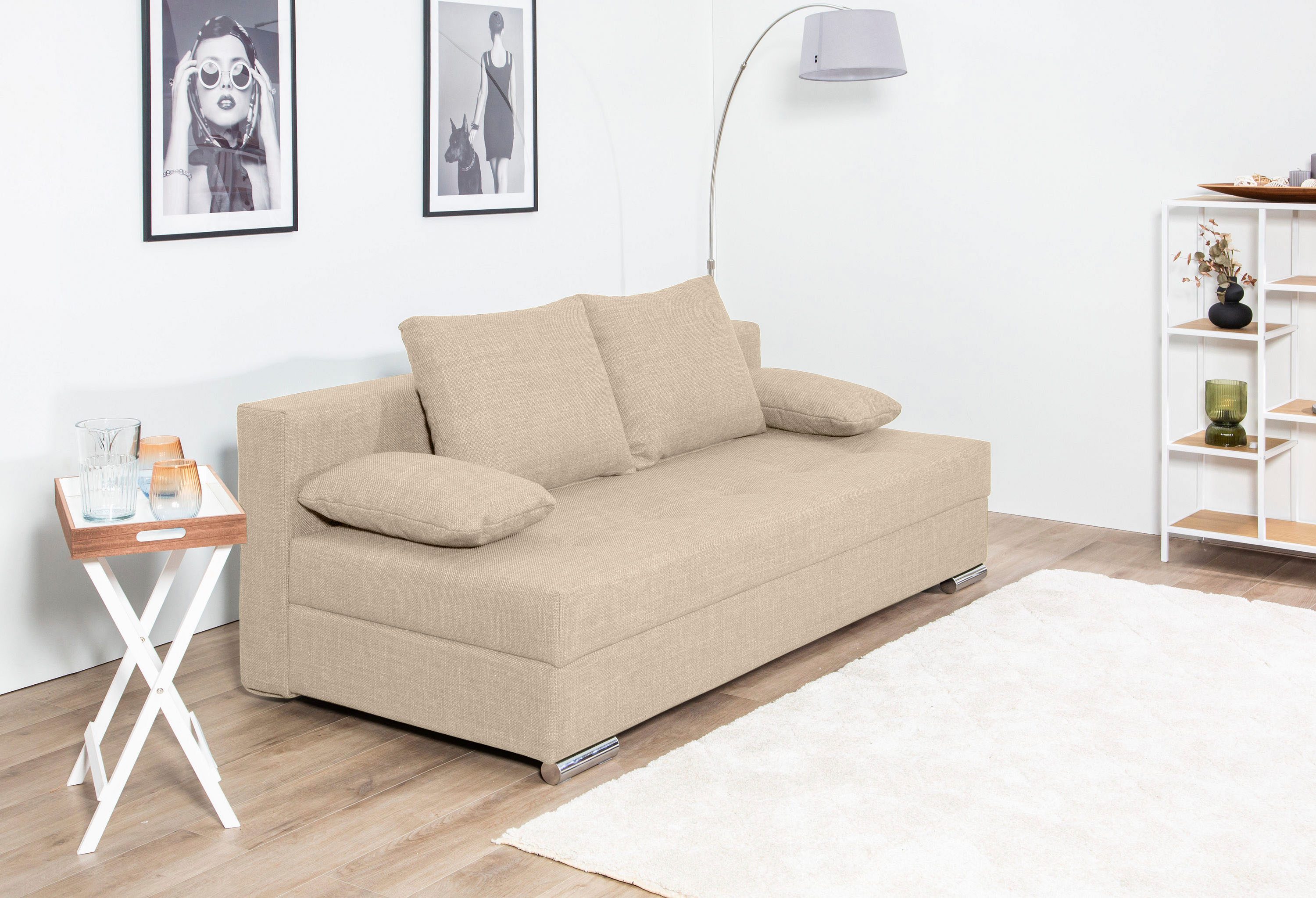 COLLECTION AB Slaapbank Tania met bedfunctie en bedlade comfortabele zitcomfort: veren-kern bekleding, inclusief rugkussen