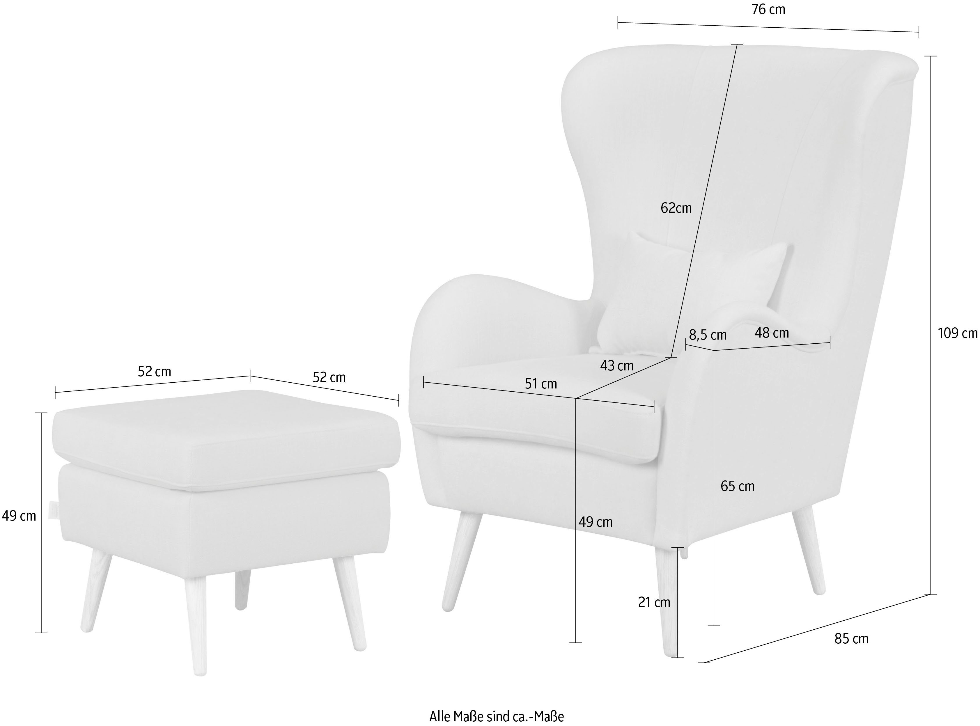 Guido Maria Kretschmer Home&Living Fauteuil Sallito, TV-stoel, oorfauteuil met Hocker, in veel stofkwaliteiten, ook in fluweelcord