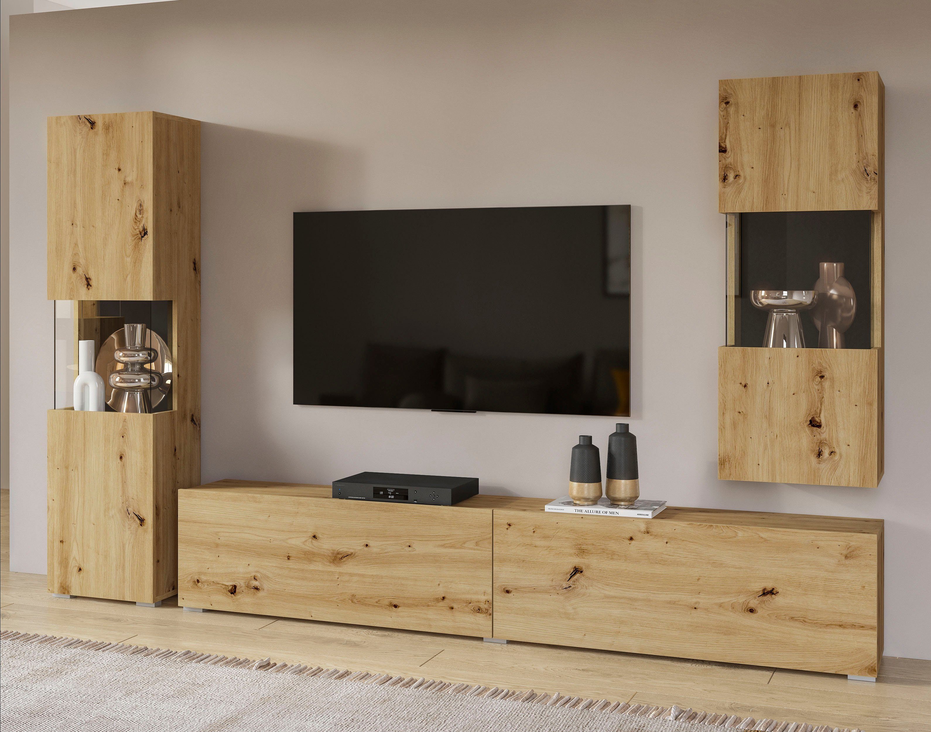 INOSIGN Wandmeubel Ava, woonkamer-set hangend/staand te monteren, vitrinekast, lowboard