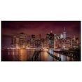 artland print op glas new york city impressie 's nachts (1 stuk) rood