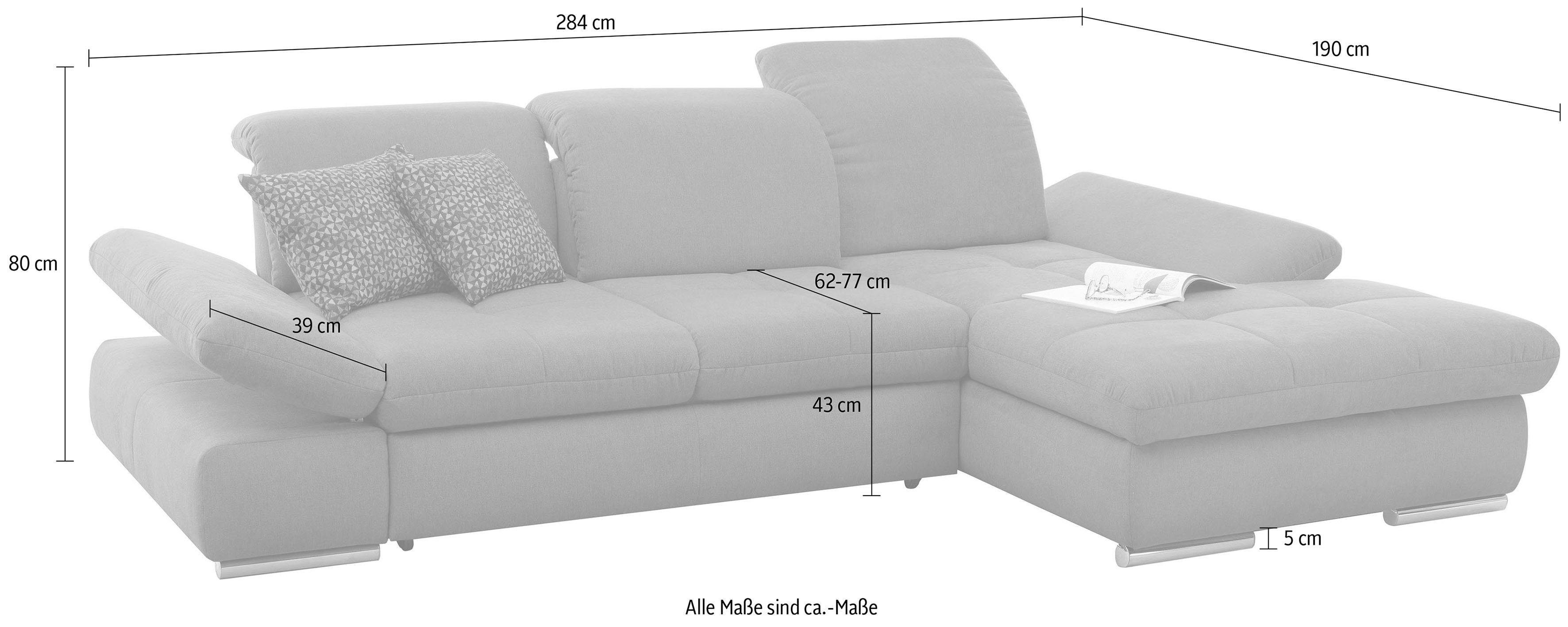 set one by Musterring Hoekbank SO4100 V met verstelbare hoofdeinden, optioneel met functies, cord bekleding