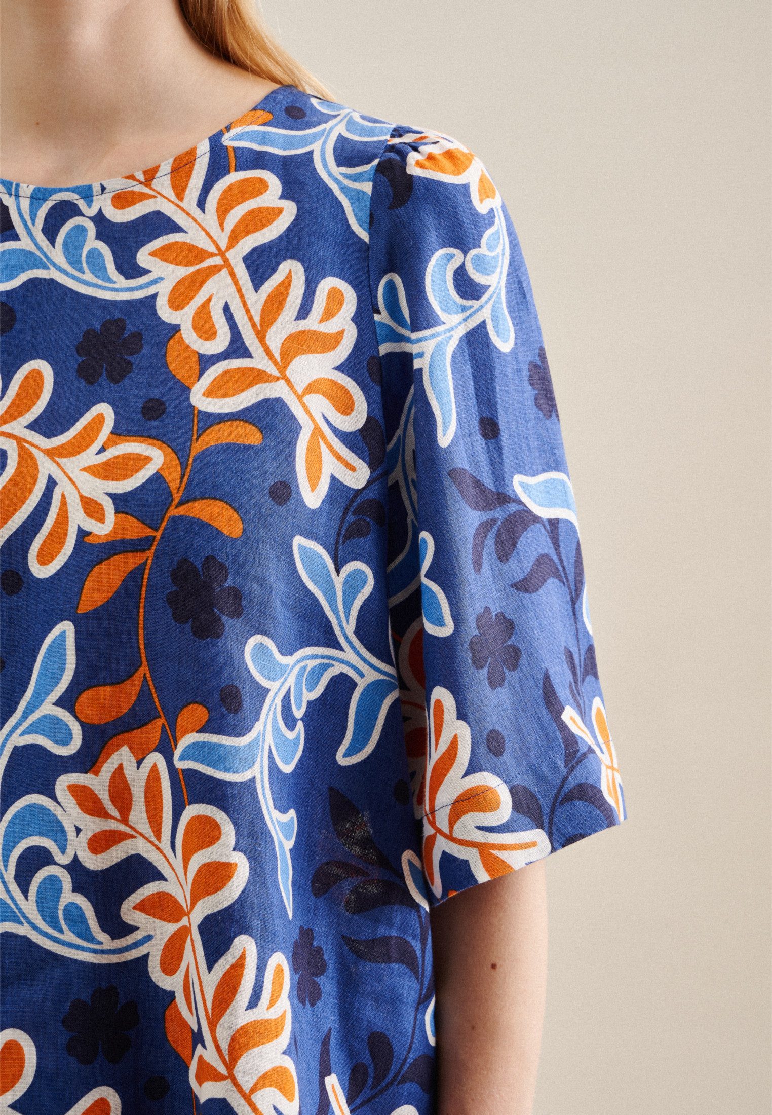 seidensticker Shirtblouse Zwarte roos Korte mouwen ronde hals print