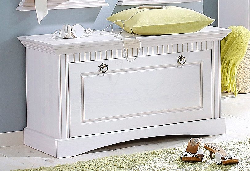 Home affaire Schoenenkist Rustiek van massief grenen, zithoogte 49 cm, in paneel-look schoenenkasten wit